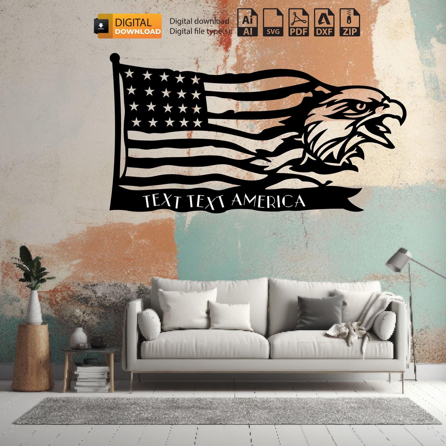 American Eagle Flag Stencil Fonts American Flag Wall Art Svg Dxf Files Stencil Laser Cut Metal & Wood Decor | CNC, Plasma,Laser Cutting File