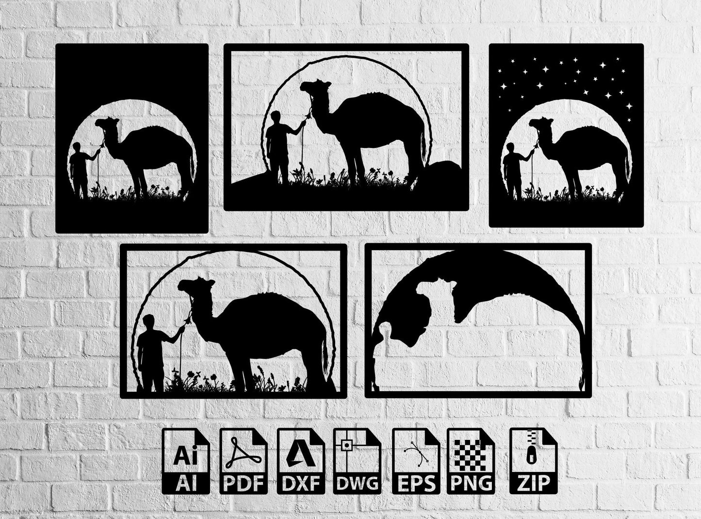 Camel wallart decor full moon decor Decor Laser Cut, Svg, Dxf, CNC Cutting, CNC Router, Digital, Vector Files,
