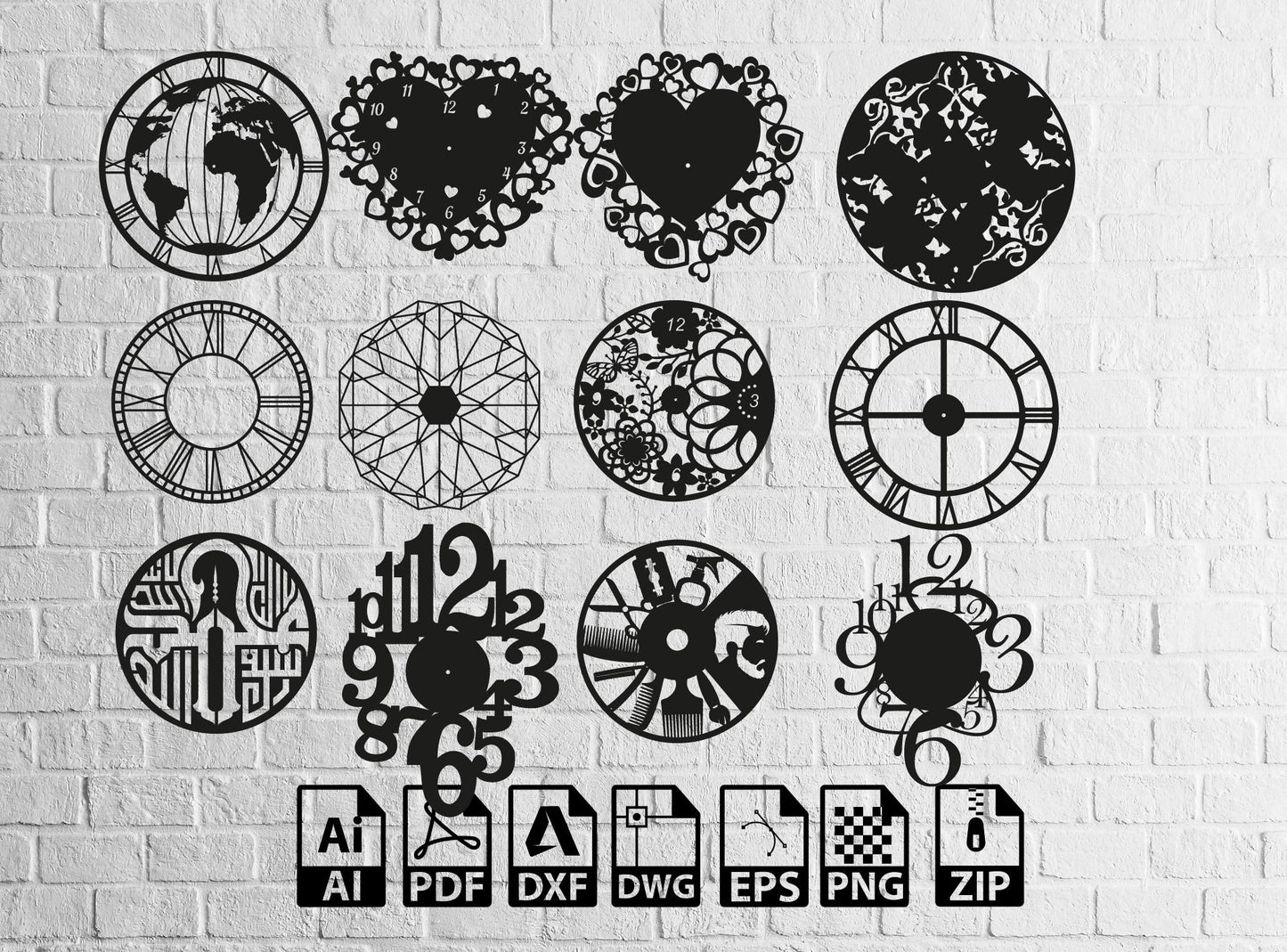 60+pcs Clocks Models Bundle Clocks Svg Wall Clock Dxf, Watch Models Wall Decor Clocks DXF Files for Laser Cut File Pieces Svg Big Package