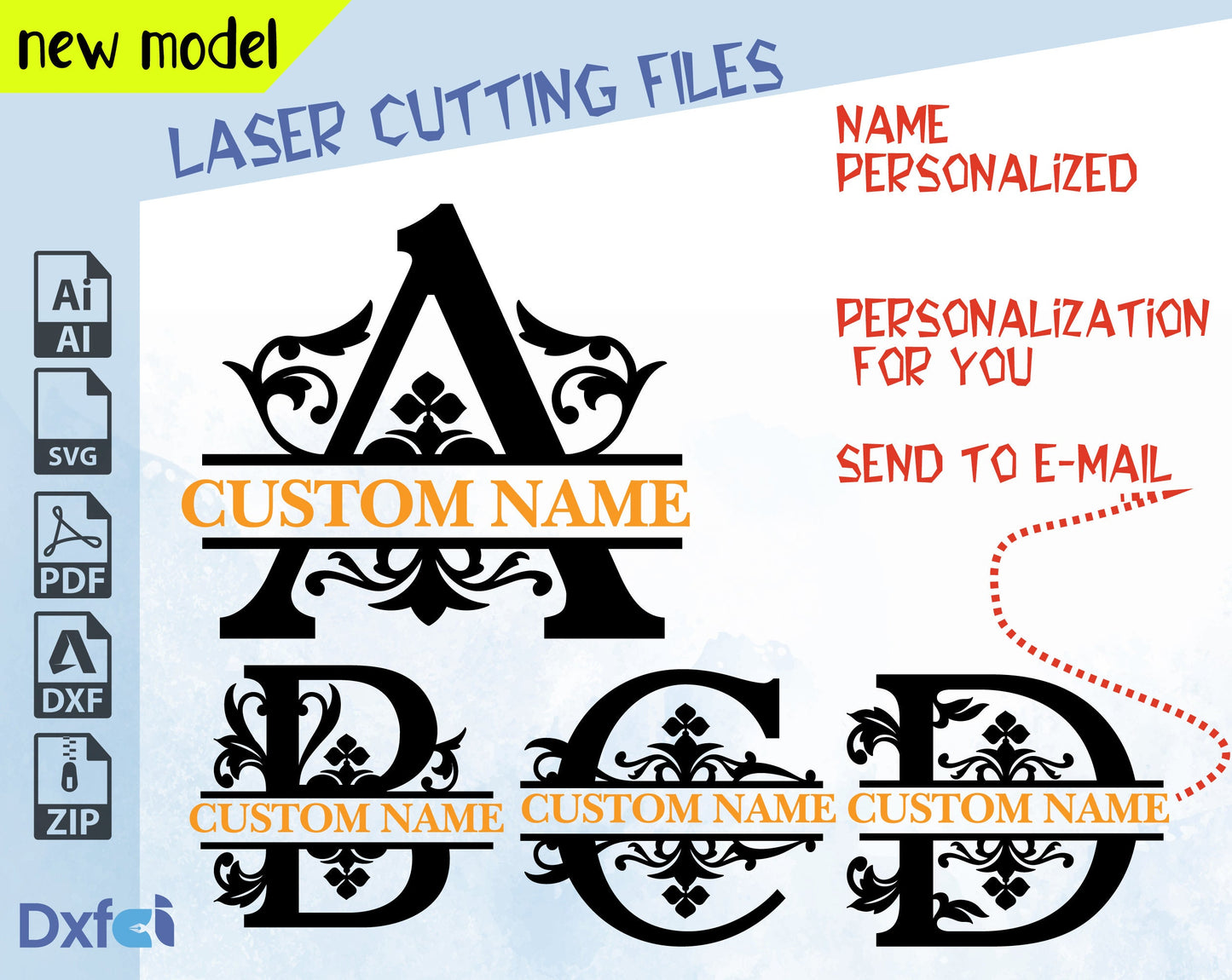 Custom Monogram Alphabet Font 26+ Letters Svg Cdr Dxf Files for Laser Cut Wall Art Decoration