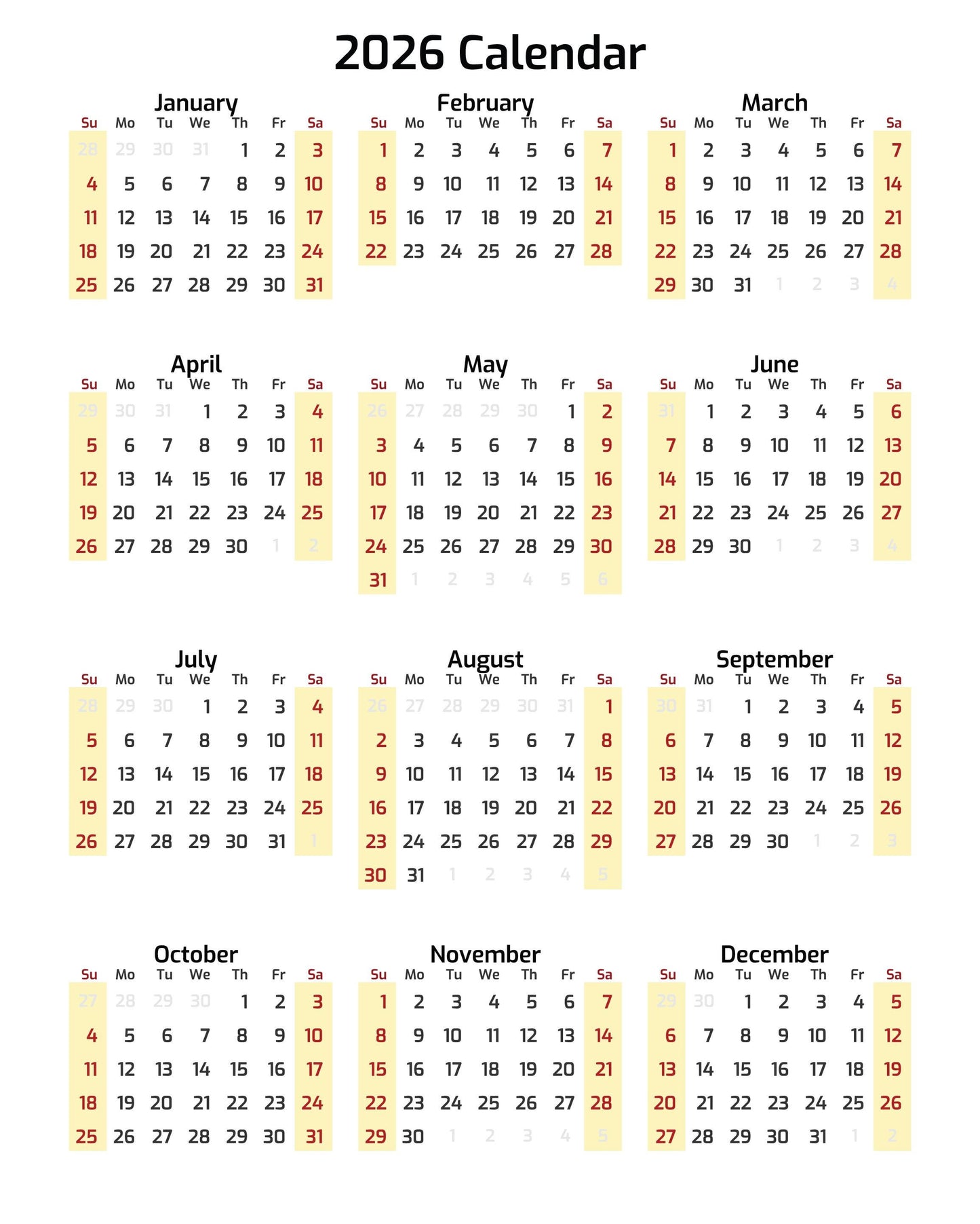 2026 Calendar Svg Pdf Book 2026 Calendar JPG, Calendar 2026, Transparent Background Clip Art, Printable Calendar, Sublimation Image,