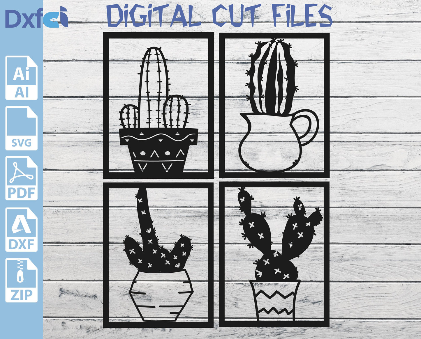 Cactus Svg Potted cactus Dxf Laser Cut Svg Files laser Wall Decor Laser Cut Dxf Files , Lightburn ,Circut