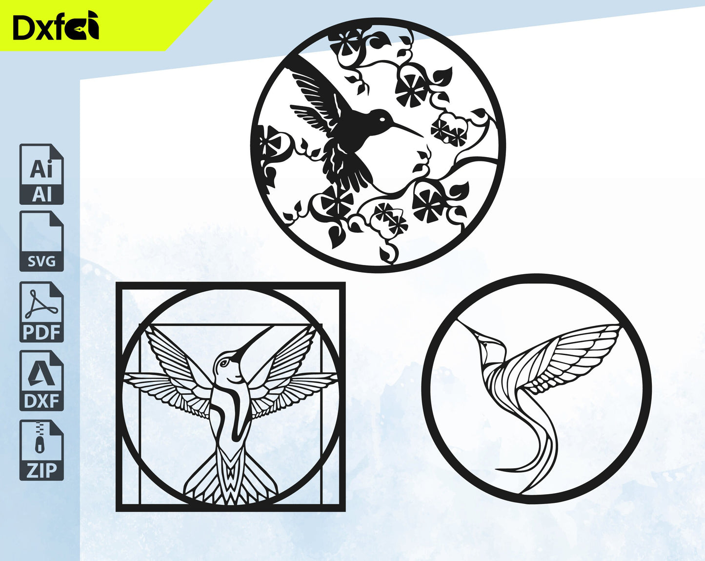 3pcs Hummingbird Svg ,American Hummingbird, Bird Svg , (Archilochus colubris) Svg Laser Cut, Hummingbird Dxf Plasma Cut, Router