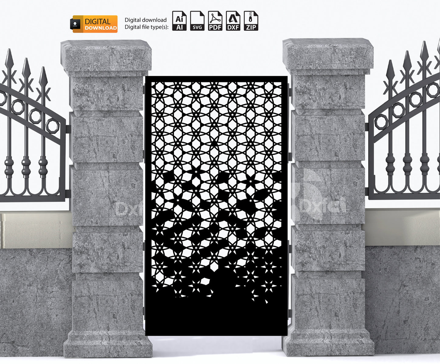 Garden Gate High Fence Dxf Files Svg Files Wrought IronLaser Gate Cutting Files Panel Dxf laser cutting , plasma cutting Metalic & Wood CNC