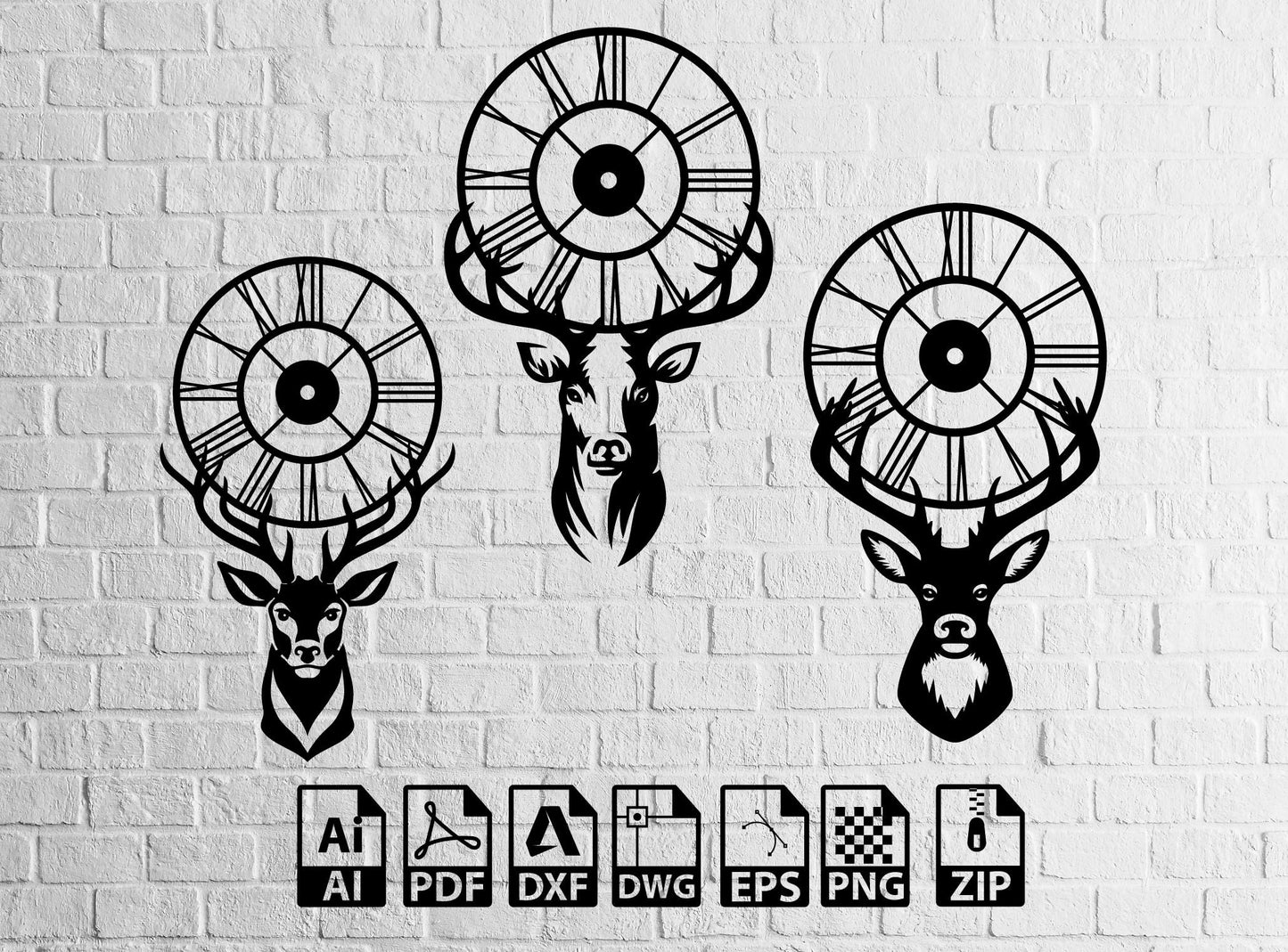 Deer Clocks Svg Dxf Files 6pcs Decor Deer Desing Laser Cut, Svg,CNC Cutting, CNC Router, Digital, Vector Files, Lightburn ,Circut