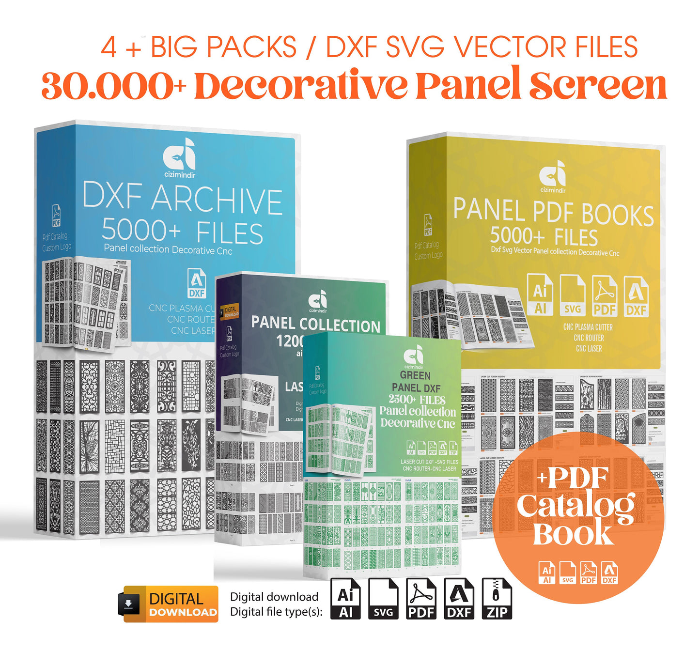 30K+ Decorative Panel Screen Dxf Design Patterns Panel Svg Dxf Panel Files Panels Metal Plasma Metal&Wood 4Big Pack Cnc Files Gate Laser Cut