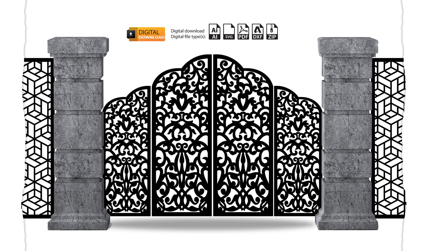 Digital Garden Gate with Tree Pattern| DXF, SVG, AI Files | Partition Wall Divider for Laser Cutting #37