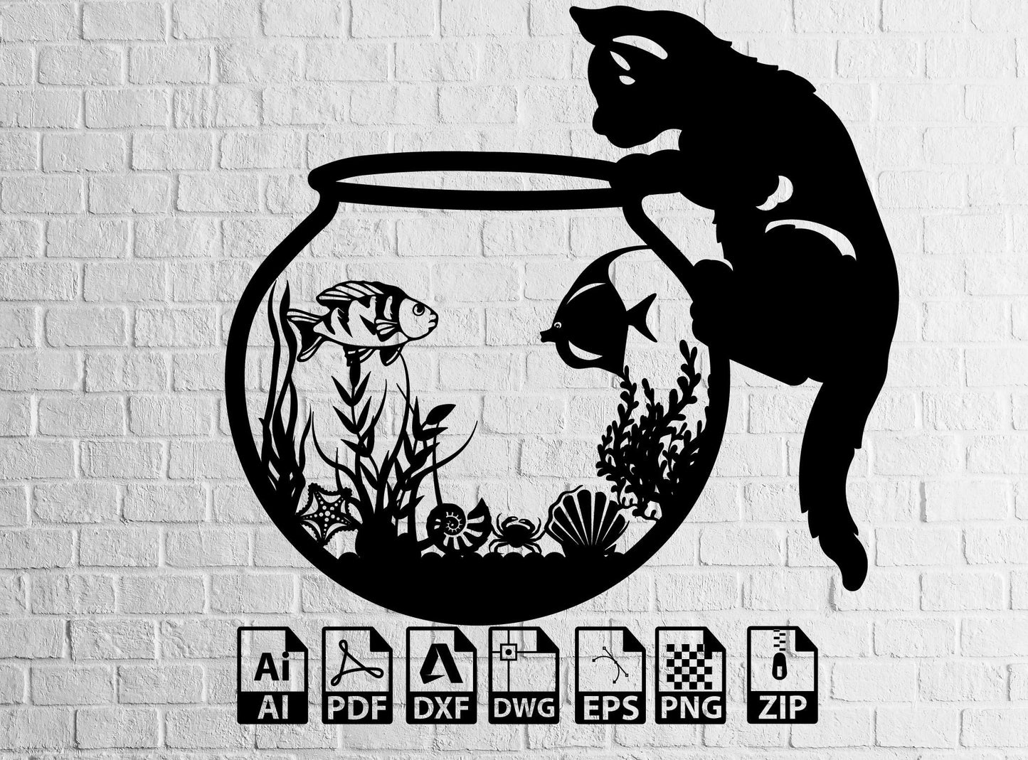 Funny Cat Fish Svg Dxf Files | Aquarium SVG | Cricut & Laser Cut Files