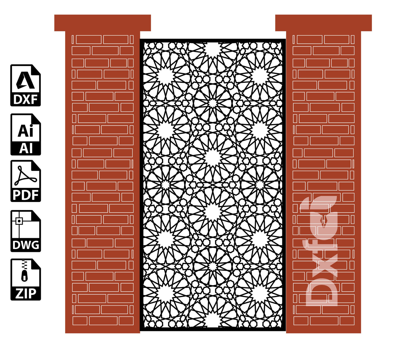 Arabic Panel Svg Main Gate Garden Doors Gate Design Svg | Iron Main Swing Gate Dxf | Metal Plasma | Laser Cut | Design Vector #KAP028