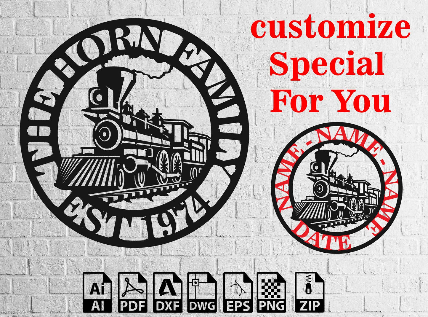 Customizable Steam Train SVG Dxf Files Name Sign - Personalized Metal Wall Art Design