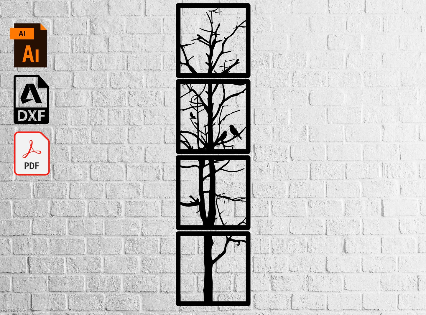 Drawing Birds and Trees Decor Ai Pdf Dxf dxf files Instant Download Files for Laser Cutting CNC , Lightburn ,Circut