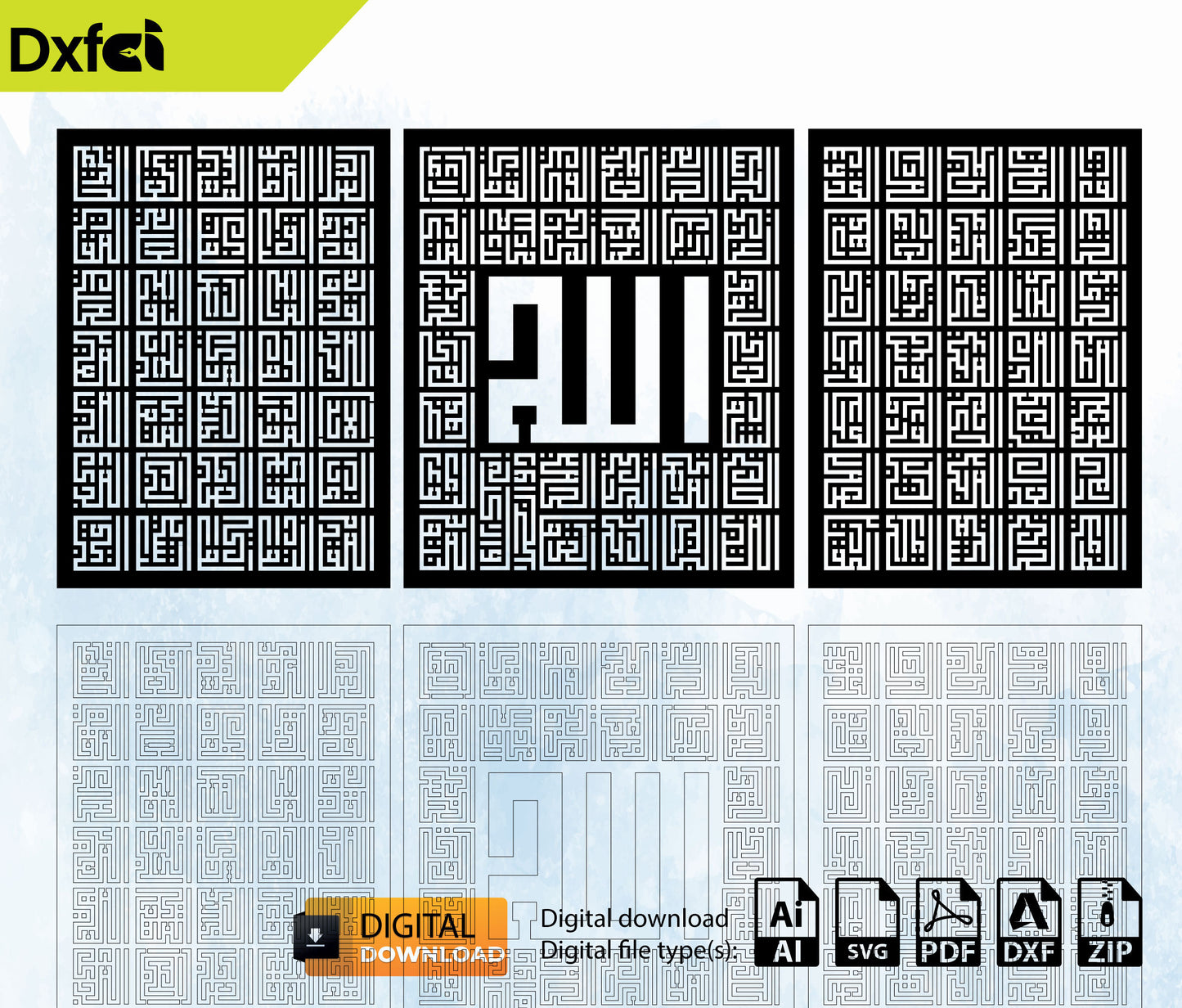 Allah Wall Art 99 names of Kufi islamic Svg Dxf Files islamic Arabic Decor God names of 99 Laser Cut, Svg, Dxf, Laser Cutting
