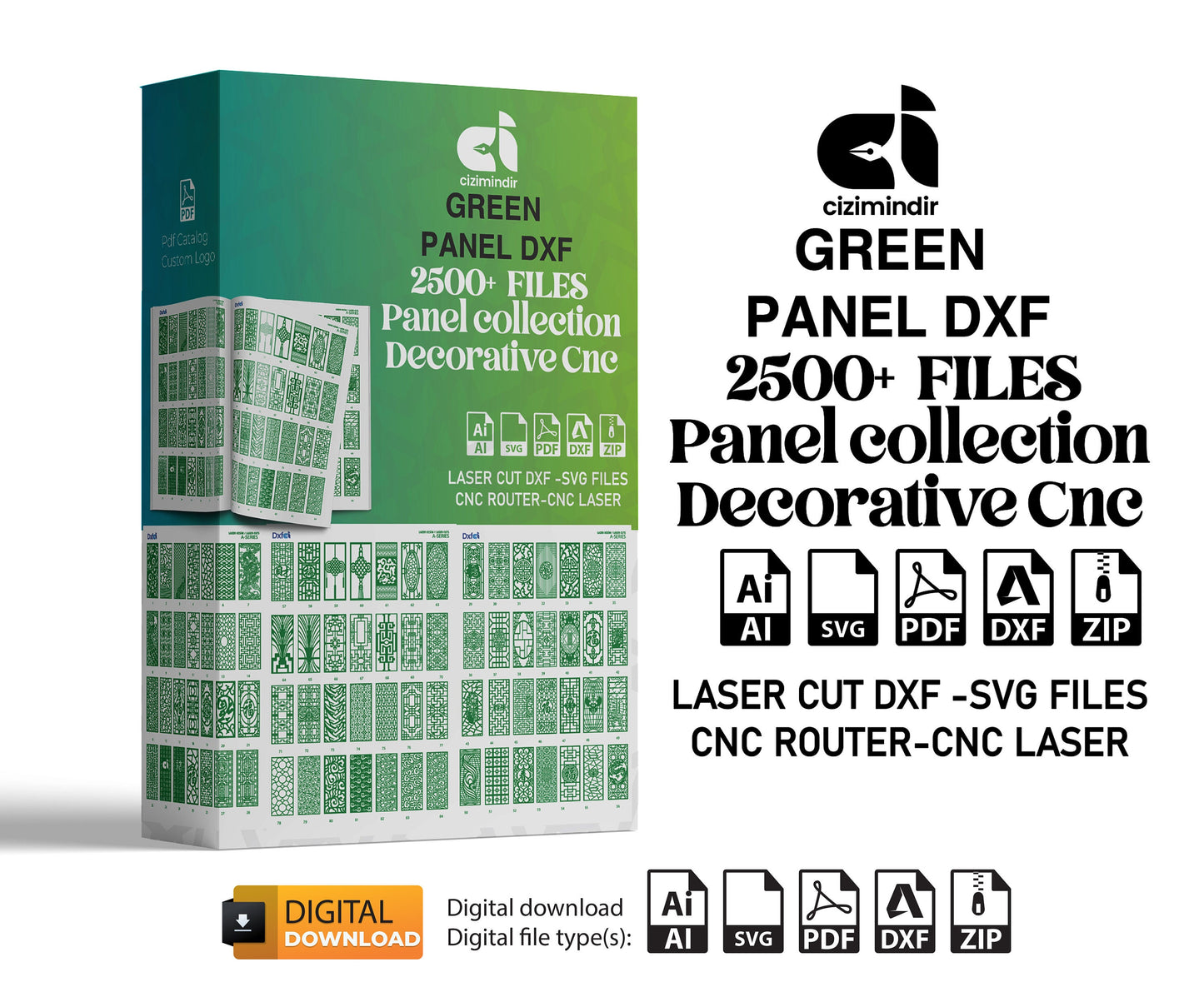 2500+ DXF Panel Files for Plasma Laser CNC -Green Pdf Catalog Ready-to-Cut Designs Dxf - Svg plasma cutting Metalic & Wood CNC machine!