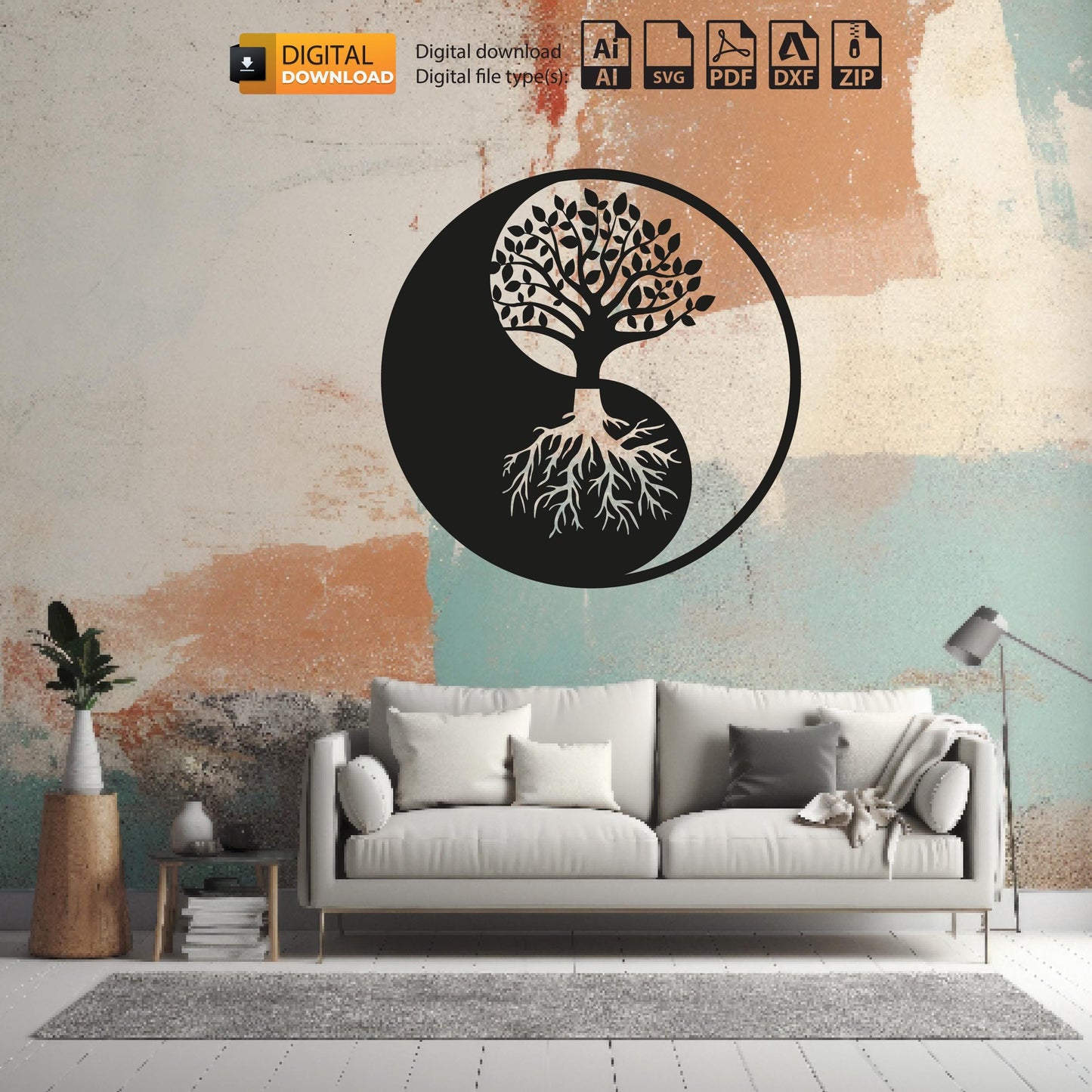 Yin Yang Tree SVG Dxf Files Laser Cut | CNC & Laser Cut Wall Art | Vector Design