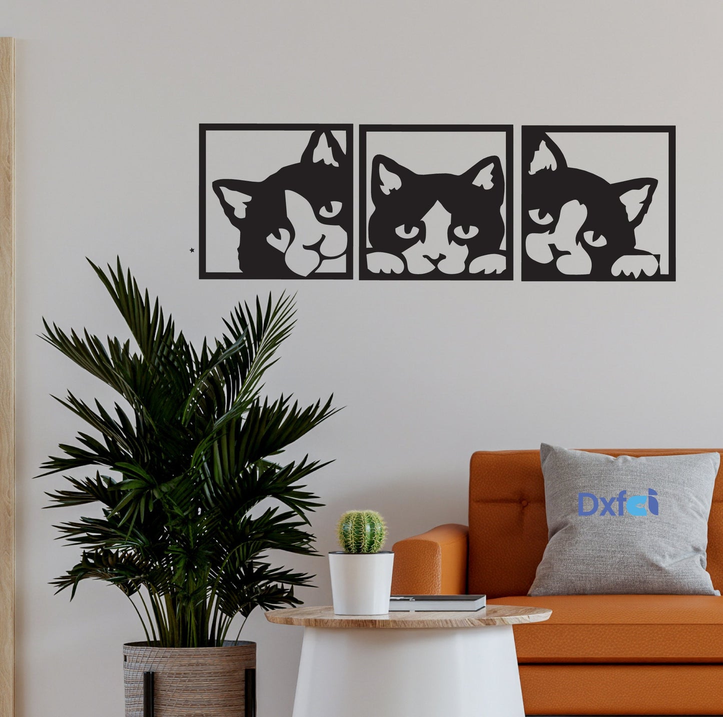 Decor Three Cats Wall Cats DXF file, Digital File Ai Pdf, DXF files for cnc, Laser Cut Files, Vector Cut drawing download