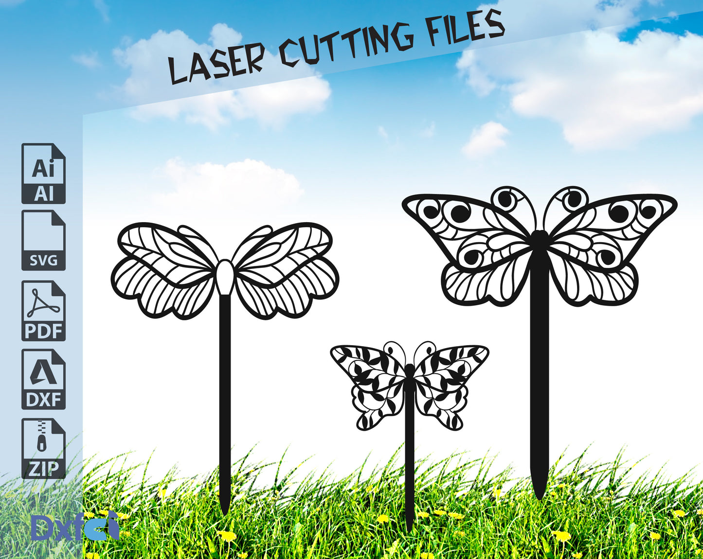 Butterfly Garden Stake SVG - Cake Top Svg Laser Cut Files Butterfly Garden Art - Butterfly Garden Art - Metal Garden Art