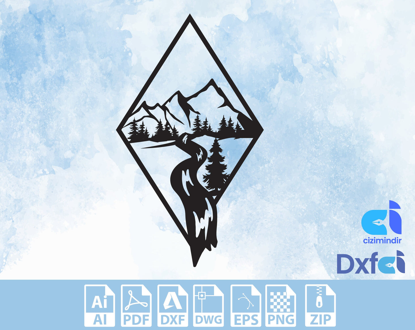 Waterfall Mountain Wall Design Decor Svg Dxf Laser Cut Plasma Metal Wood Cut and Print openclipart