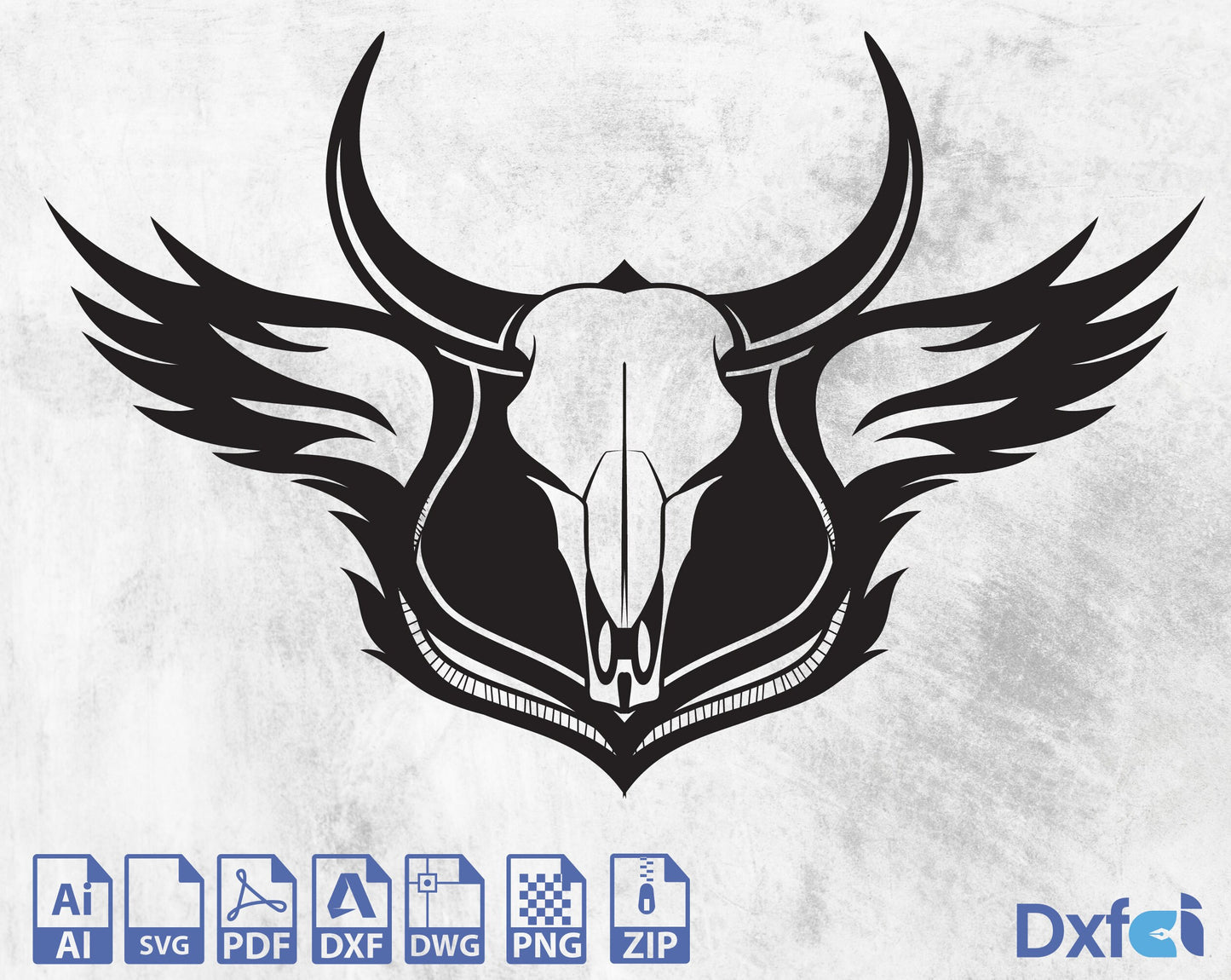 Wild West SVG Angel Skull DXF, skull svg, bull cut file for laser, dxf for plasma, cnc, wall decor, svg