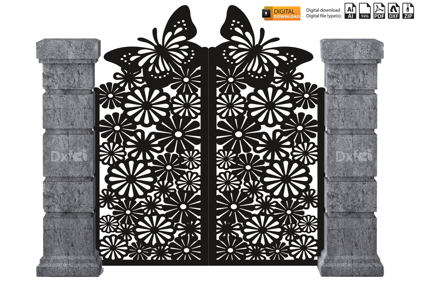 Butterfly Floral pattern Privacy Screen Dxf,Svg Decorative Metal Panel, #3131 Panel Collection Panel Dxf laser cutting , plasma cutting