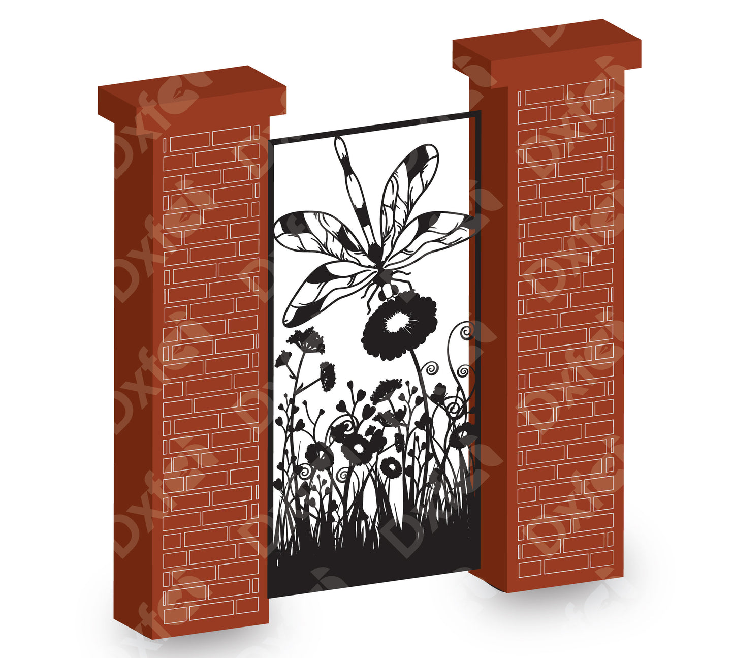 Dragonfly Panel Gate Dxf Iron Garden Gate,flowers and patterns Dxf files cnc plasma,cnc patterns ,Wall Stencil,Stencil Svg Files #KAP053