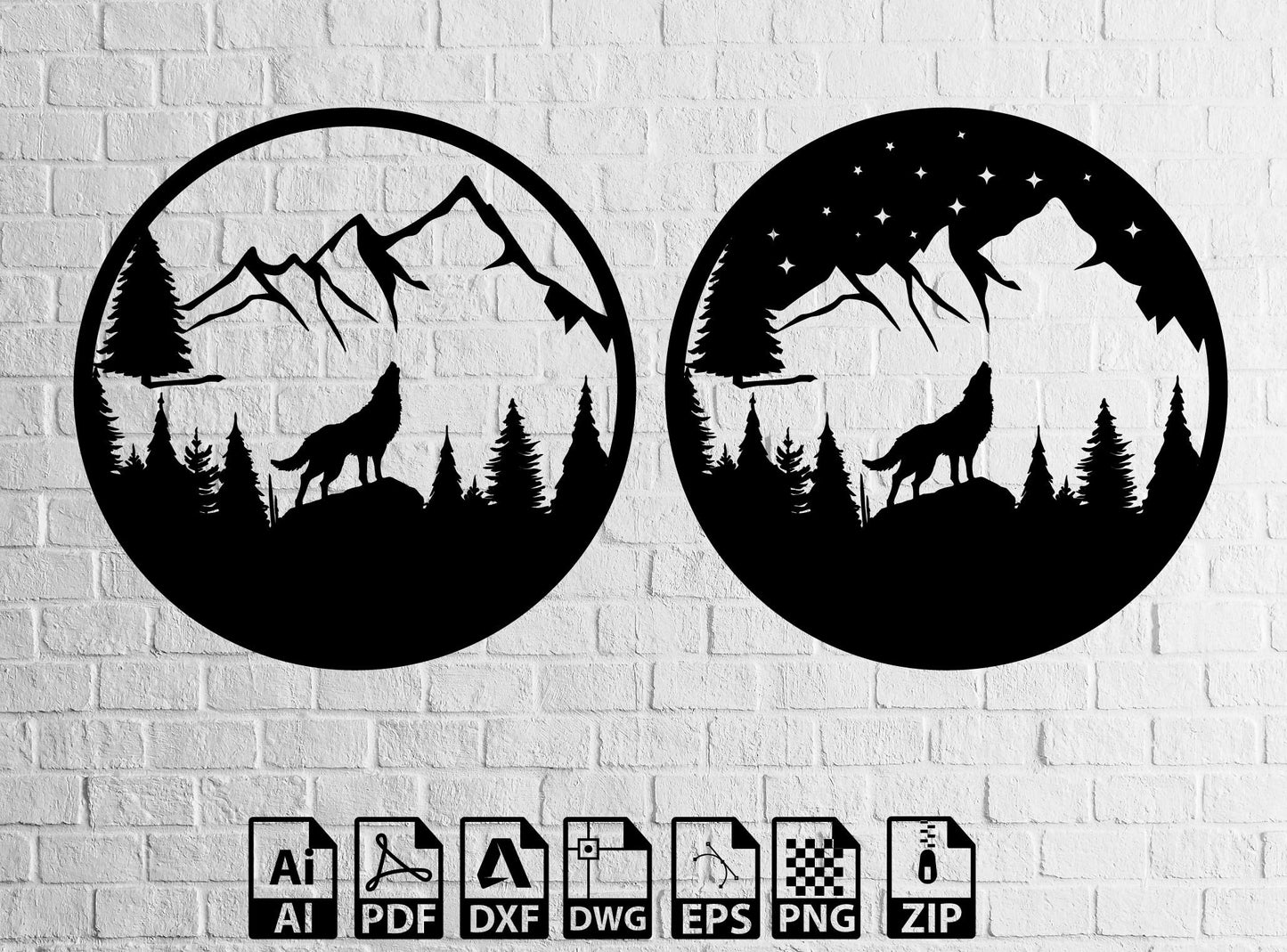 Wolf Svg Mountain Svg Forest Wolf Svg Files CNC Router, Digital, Vector Files