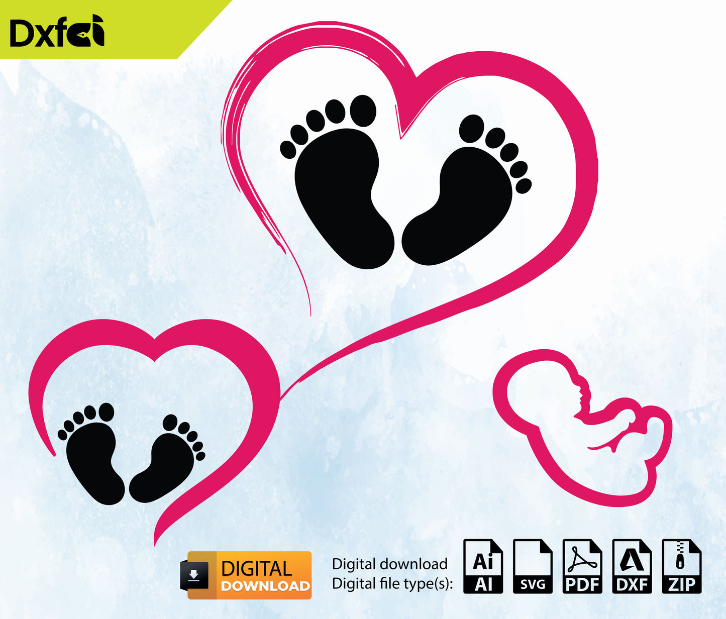 Baby Gift Heart Baby Shower Feet, Baby Shower Png SVG, Baby's Foot SVG, Baby Footprints SVG, Instant