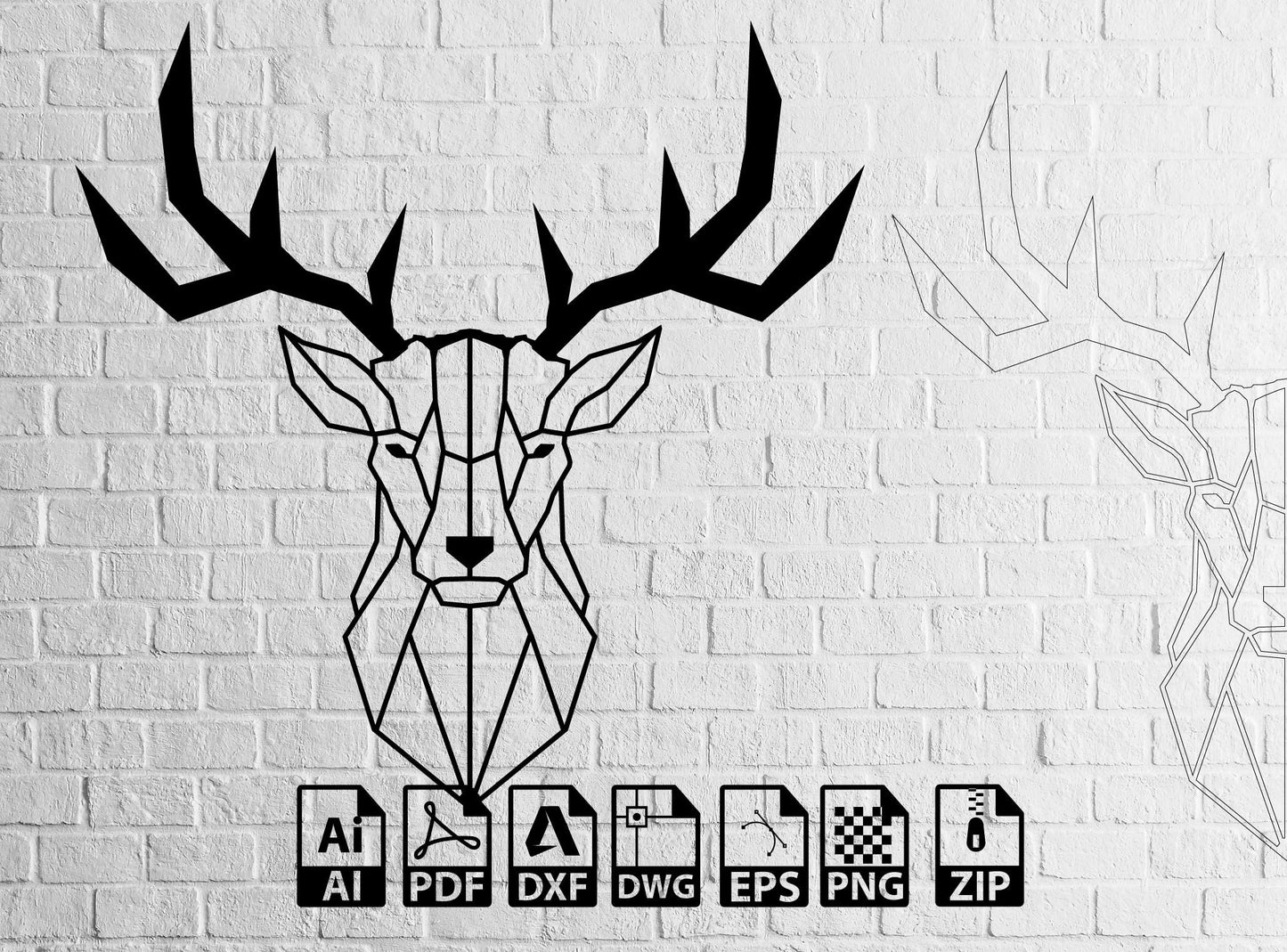 Geometric Deer Portrait DXF file for laser and plasma cut Deer Svg | Deer Head Svg | Deer Hunting Svg | Hunting Svg Files | Animals Svg
