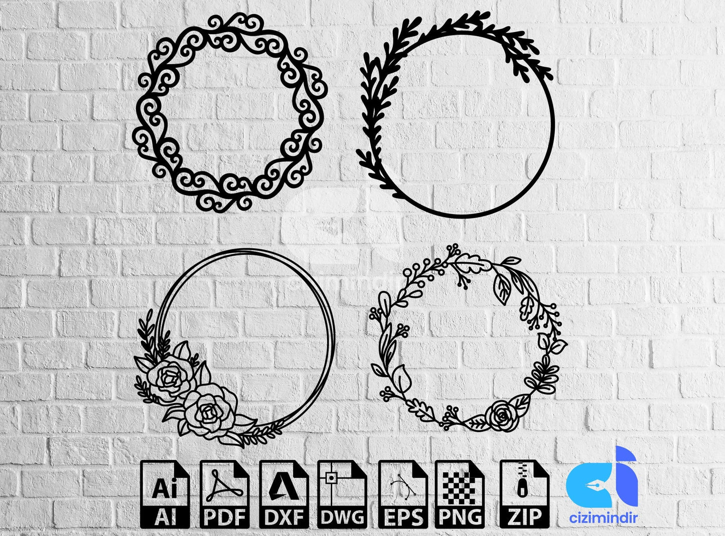 Floral Wreath Svg Dxf Files Laser Cut Flowers Bundle Floral Frame and Branches Svg Wreath Svg | Floral Wreath Clipart Wreath Clipart