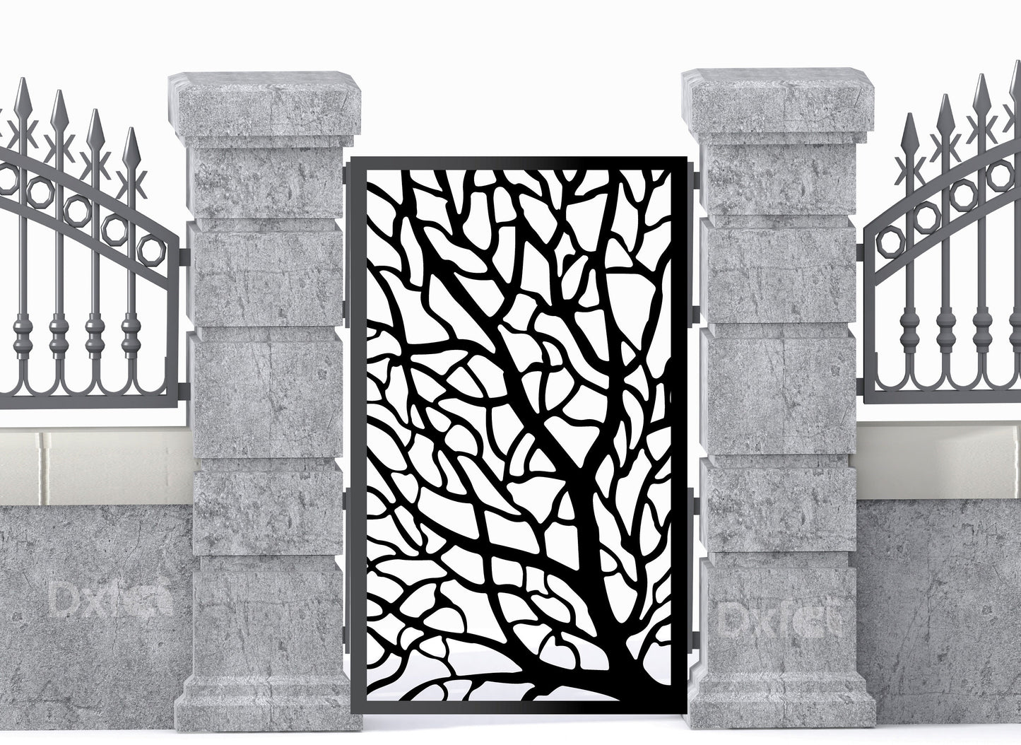 Door Panel Garden tree room divider leaf garden gate Fence Wrought Iron Drawing Door Panel Dxf Svg #2559