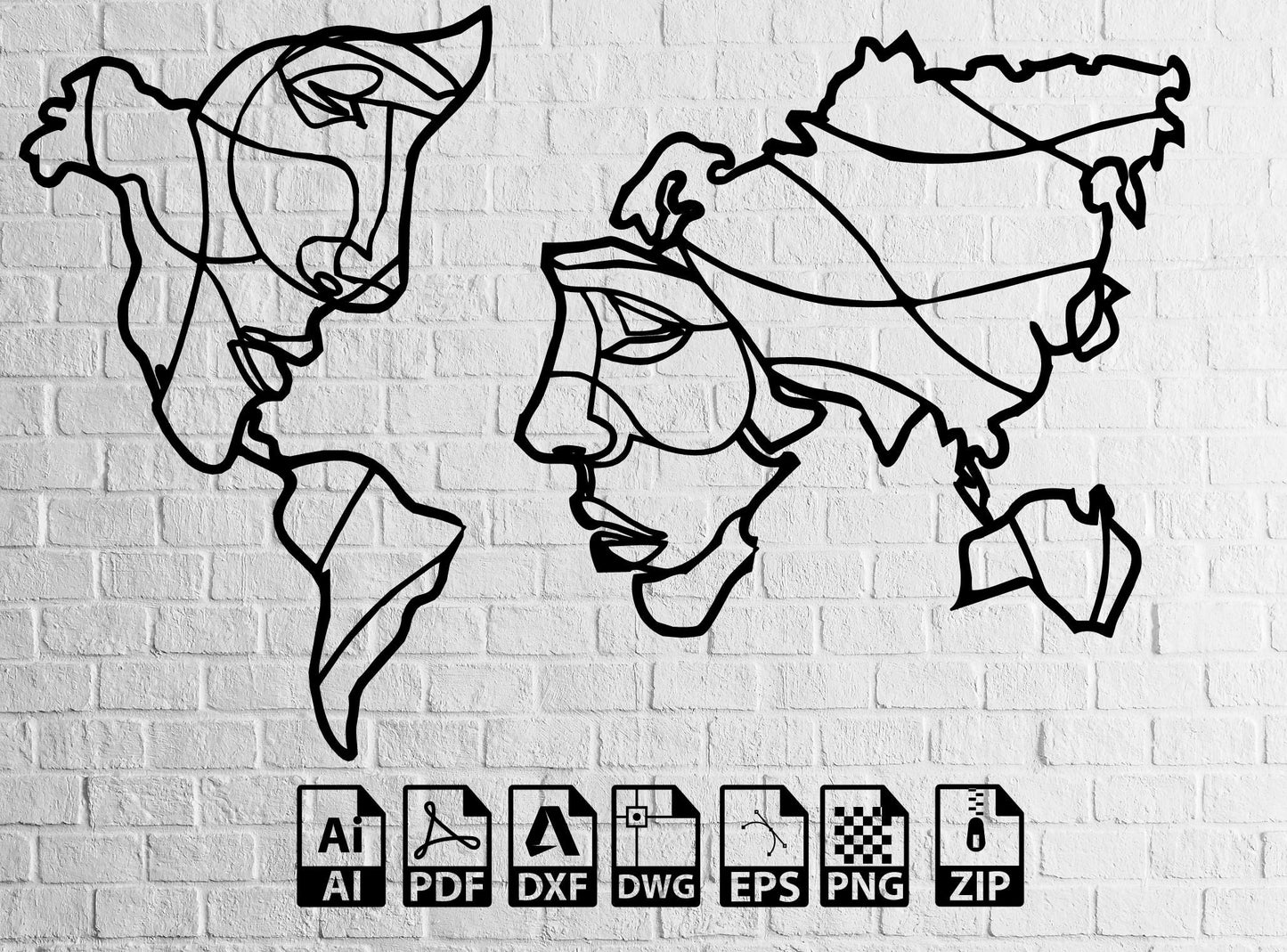 World Maps Face Decor Design Field World Map Decor Laser Cut, Svg, Dxf,WallArt, CNC Cutting, CNC Router, Digital, Vector Files
