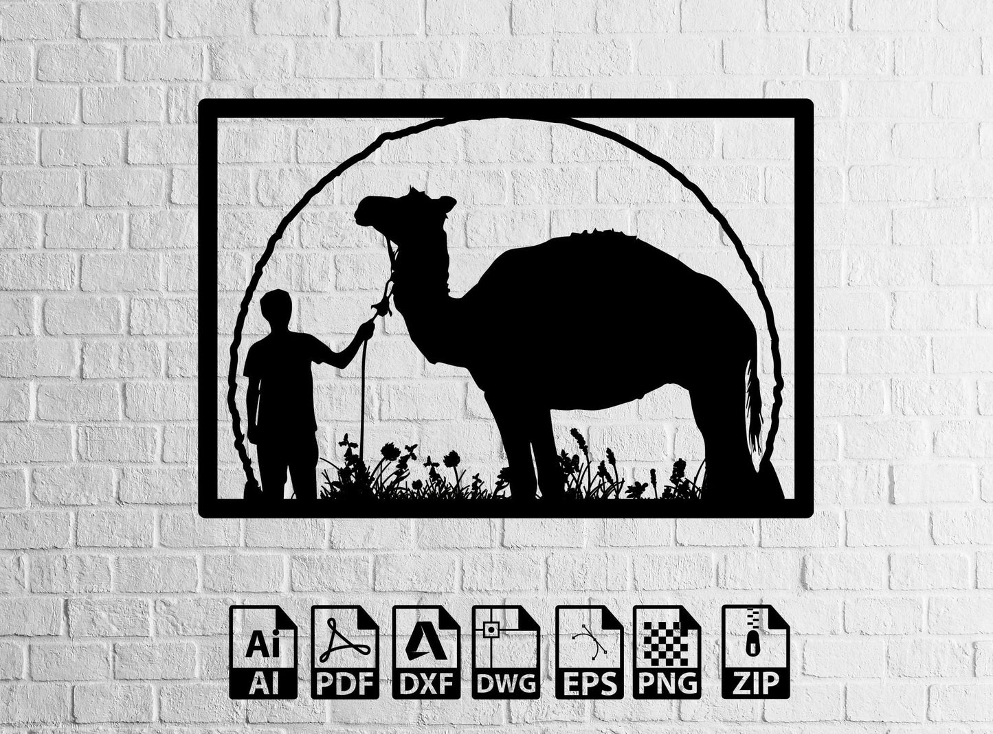 Camel wallart decor full moon decor Decor Laser Cut, Svg, Dxf, CNC Cutting, CNC Router, Digital, Vector Files,