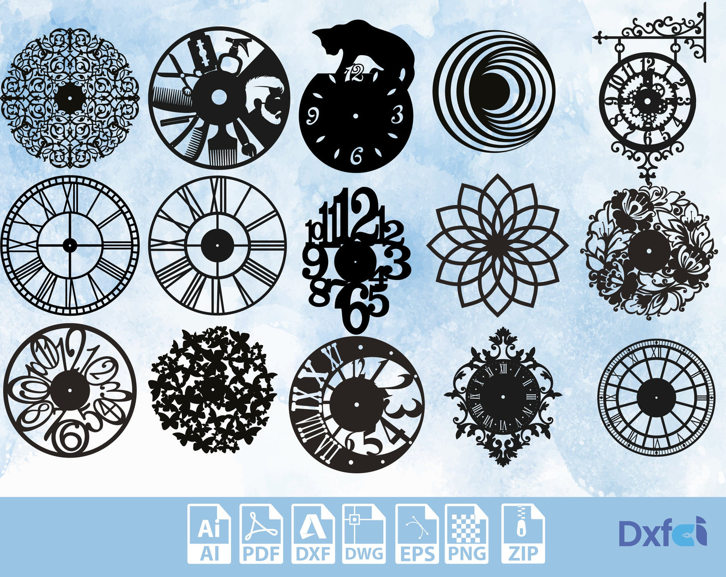 60+pcs Clocks Models Bundle Clocks Svg Wall Clock Dxf, Watch Models Wall Decor Clocks DXF Files for Laser Cut File Pieces Svg Big Package