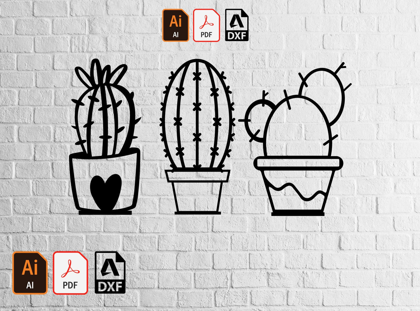 Cactus Svg Laser Triple Cactus decal silhouette digital Lightburn ,Circut digital file
