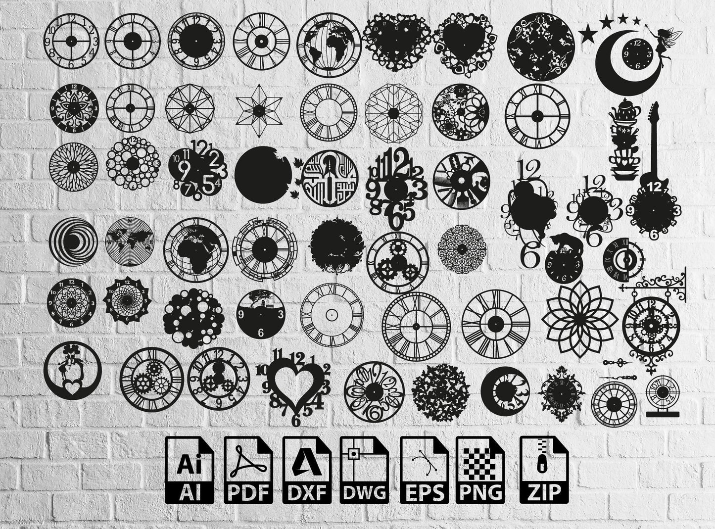 60+pcs Clocks Models Bundle Clocks Svg Wall Clock Dxf, Watch Models Wall Decor Clocks DXF Files for Laser Cut File Pieces Svg Big Package