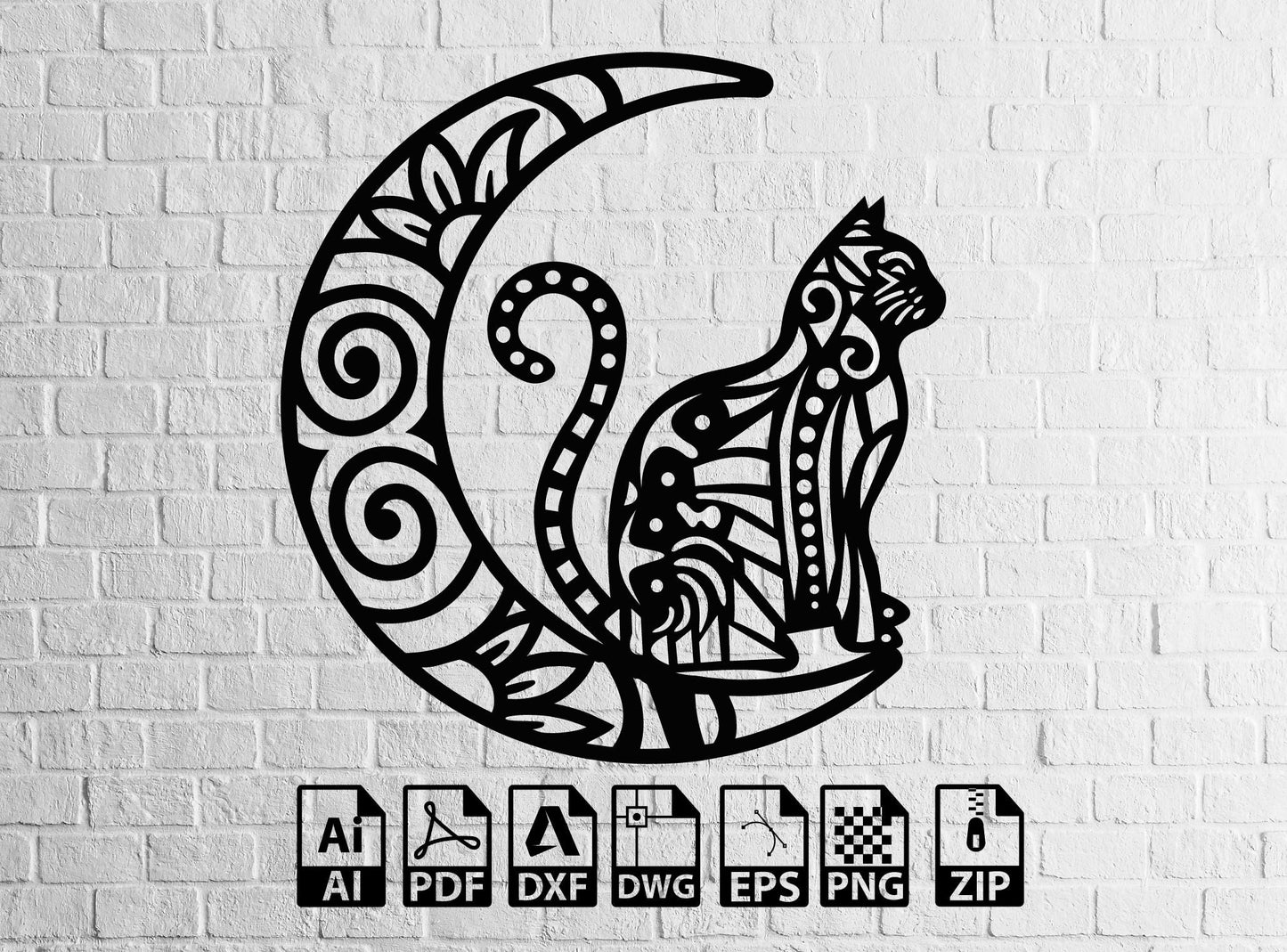 Cat and Moon Svg Wood& Metal Wall Art, Cat Wall Decor, Cat on Moon, Cat Lover Gift, Animal Decor, Home Decor, Housewarming Gift