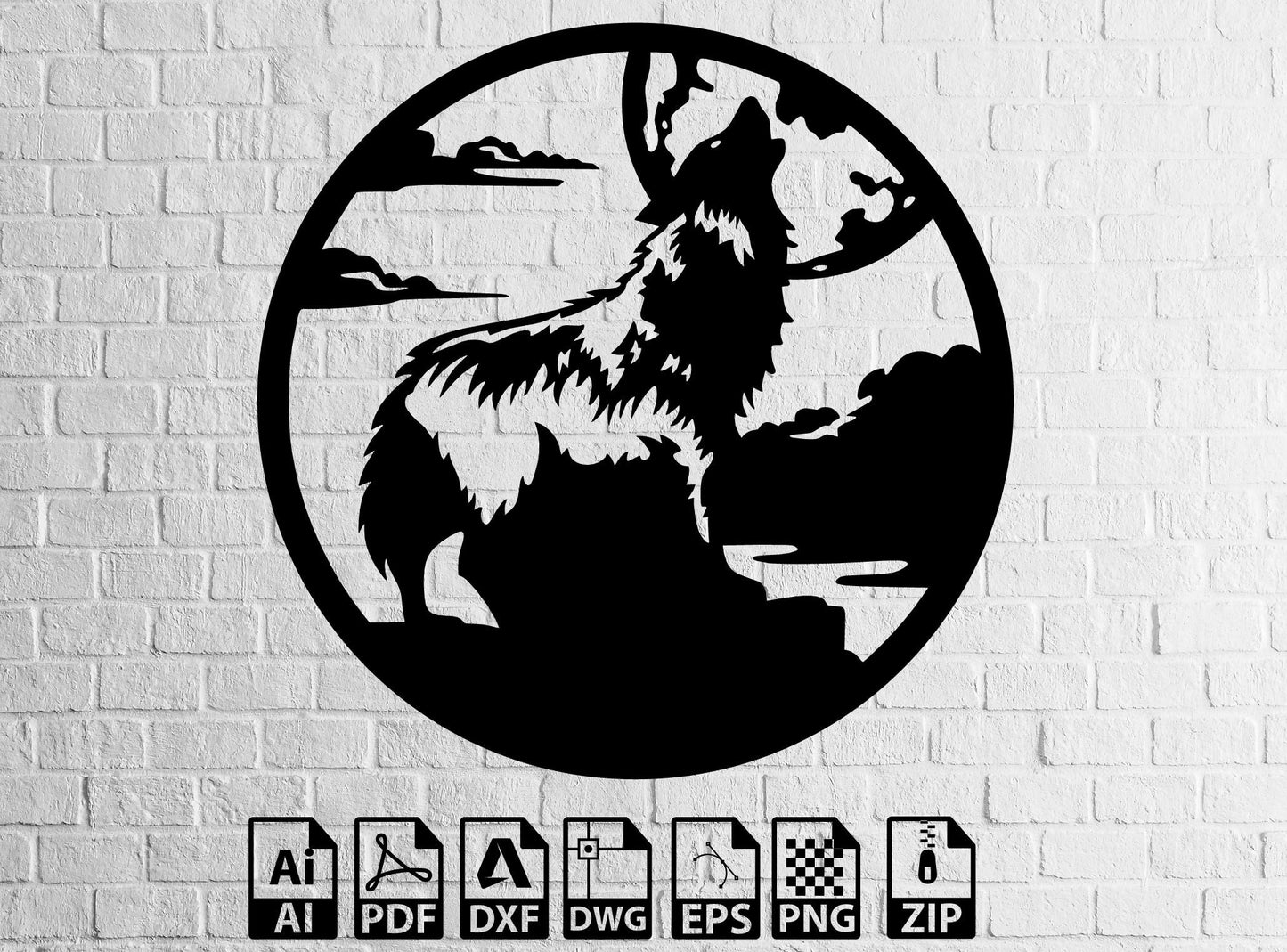 Wolf Dxf Files , Home Decor Wildlife and Howling Wolf Scenery