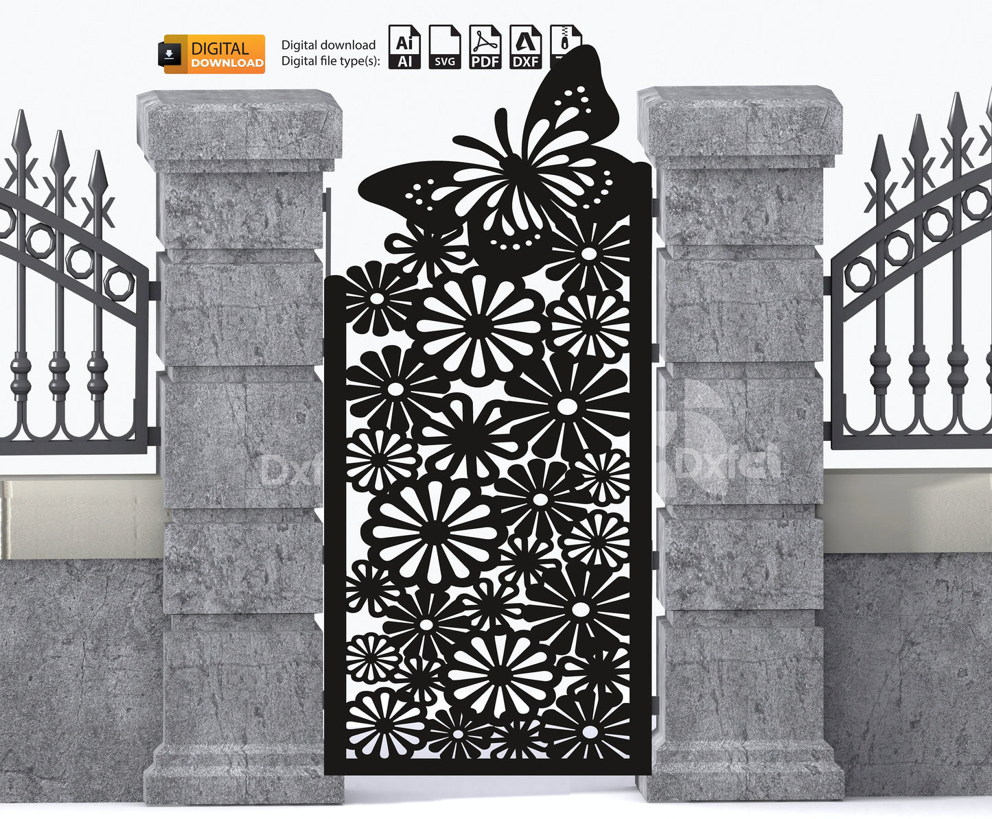 Butterfly Floral pattern Privacy Screen Dxf,Svg Decorative Metal Panel, #3131 Panel Collection Panel Dxf laser cutting , plasma cutting