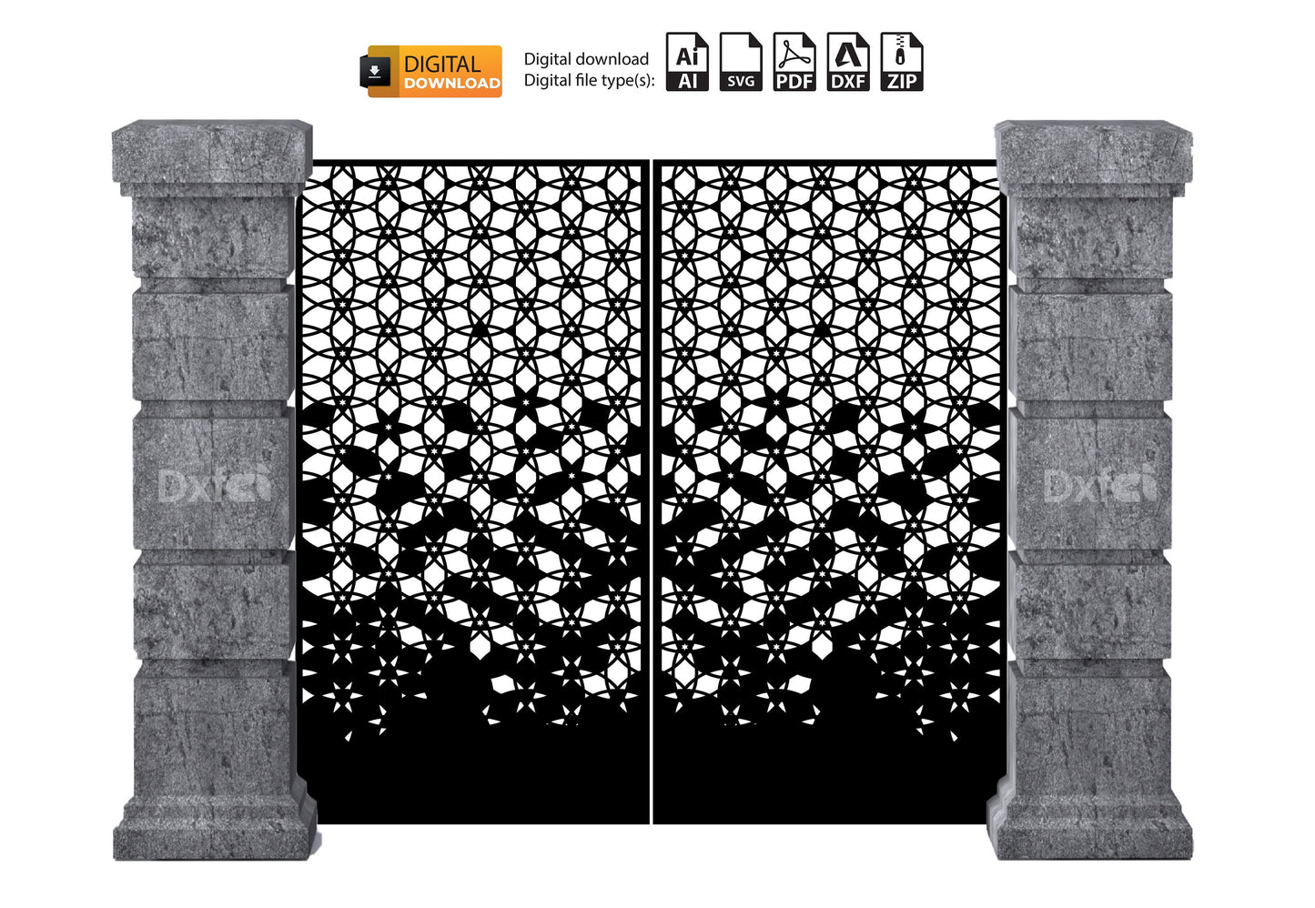 Garden Gate High Fence Dxf Files Svg Files Wrought IronLaser Gate Cutting Files Panel Dxf laser cutting , plasma cutting Metalic & Wood CNC
