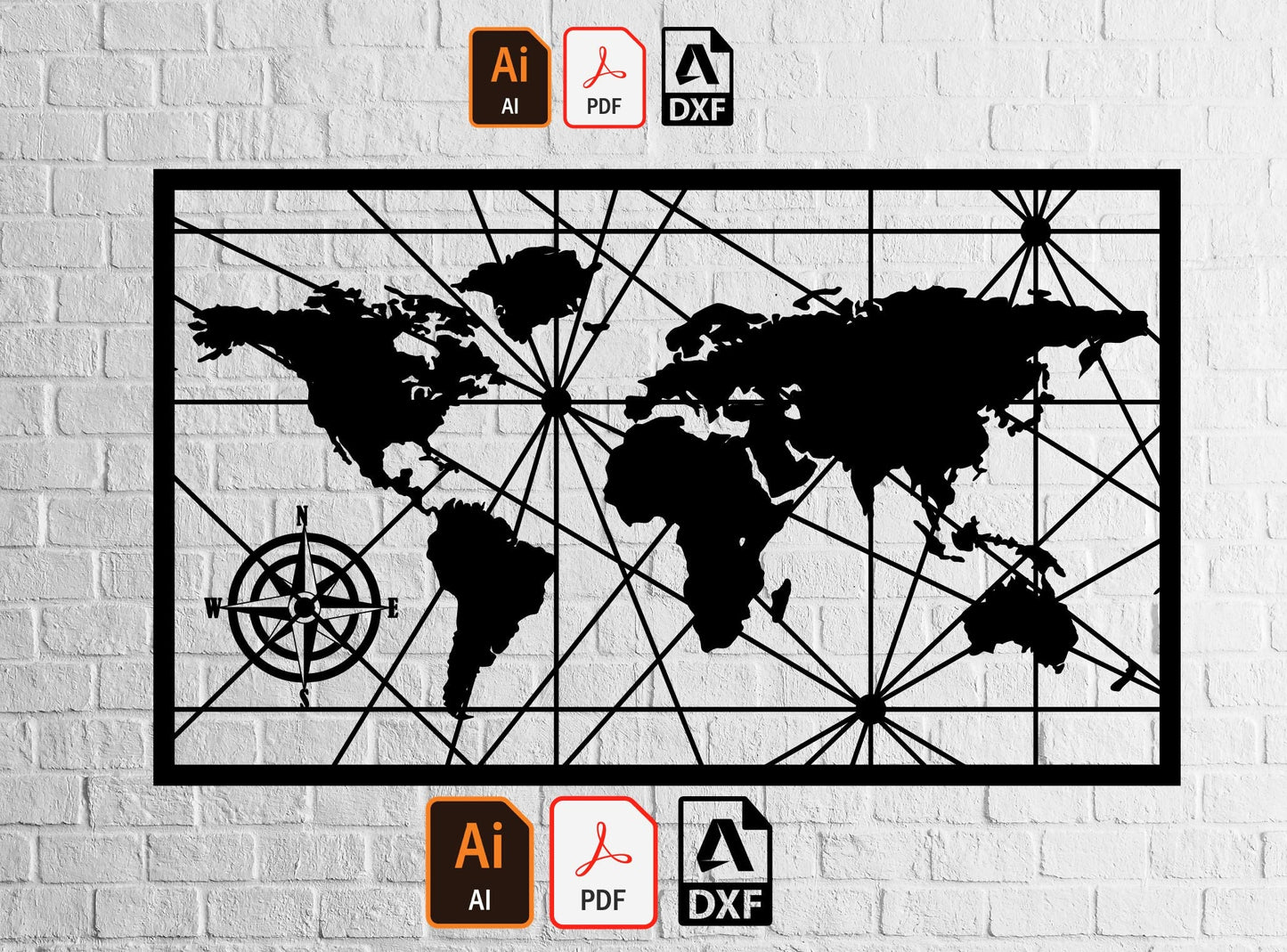 World Maps Wallart Decor, DXF world svg, travel svg, map svg, map silhouette, world map wall art, world map printable, engraving file