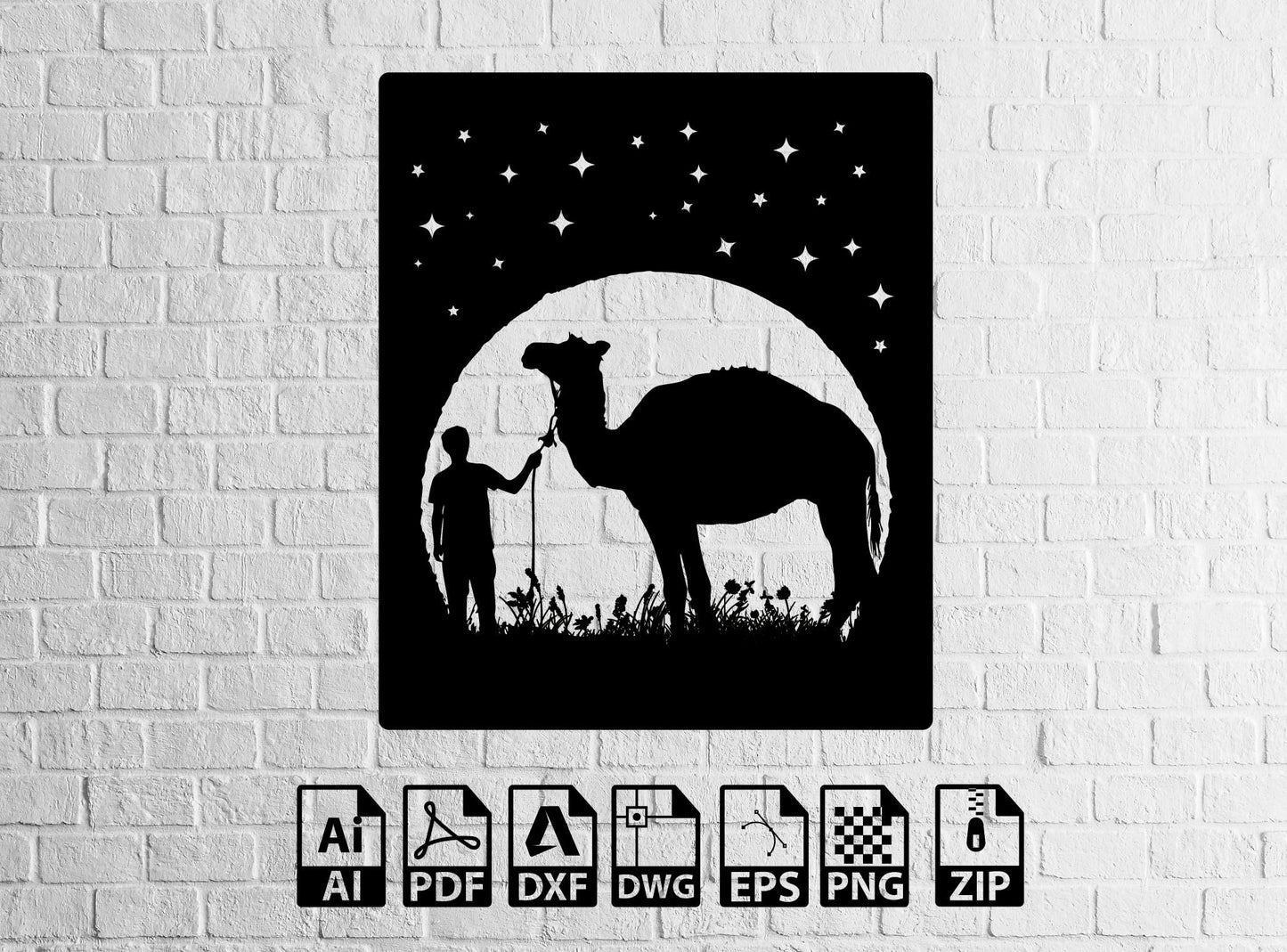 Camel wallart decor full moon decor Decor Laser Cut, Svg, Dxf, CNC Cutting, CNC Router, Digital, Vector Files,