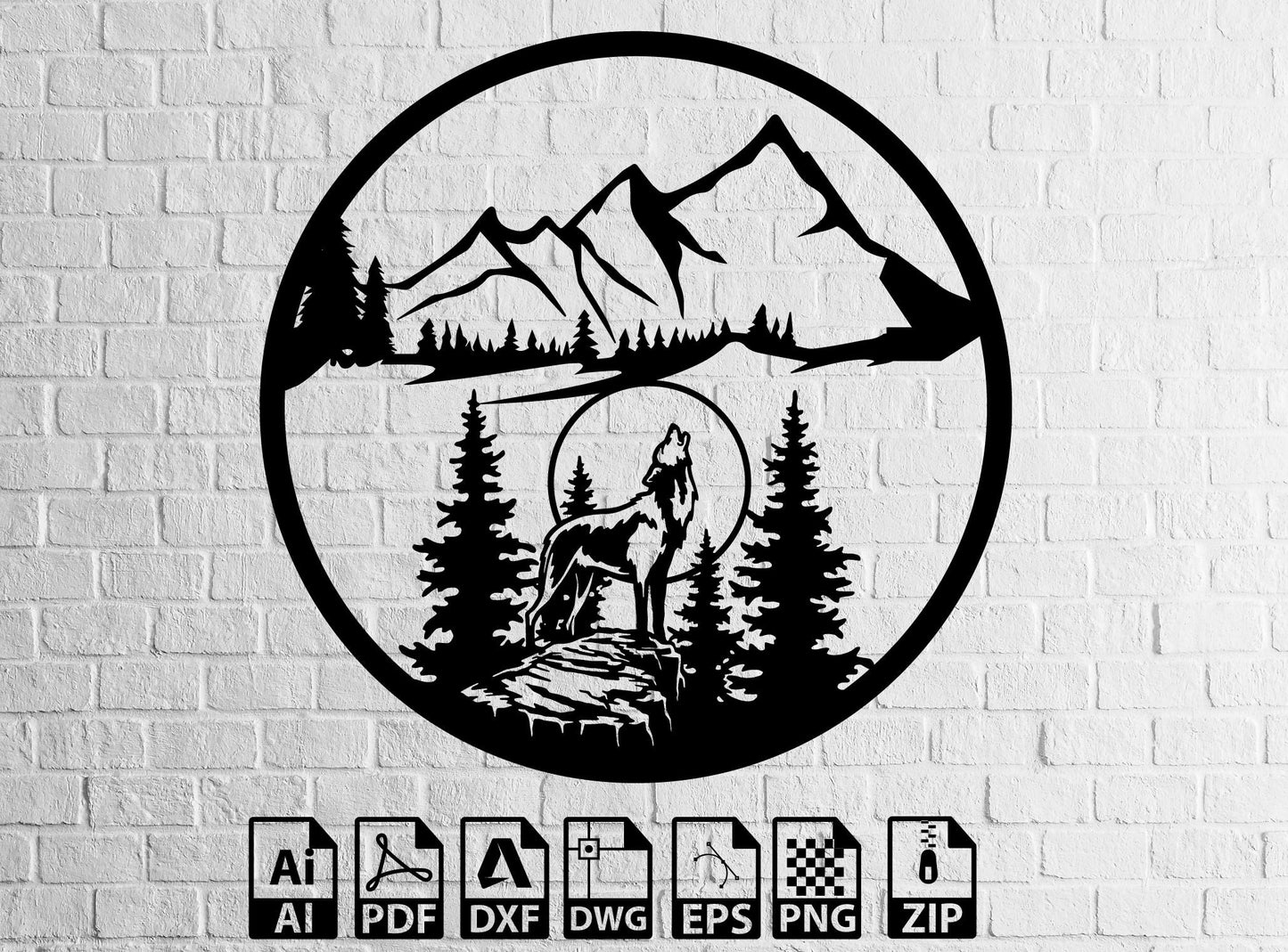 Wolf Mountain Svg Design Sunset Decor Laser Cut CNC Router, Digital, Vector Files