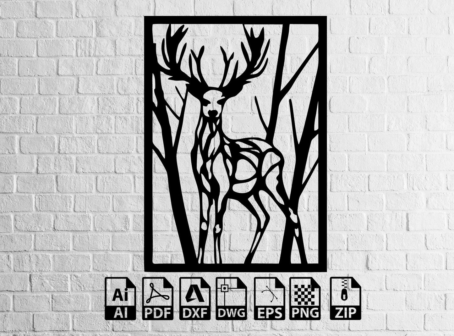 Deer Svg Branches svg, Laser Cut File Plasma Home Decor Wallart Deer svg, Deer Clipart, Deer Strokes svg, Deer Cutfile , Lightburn ,Circut