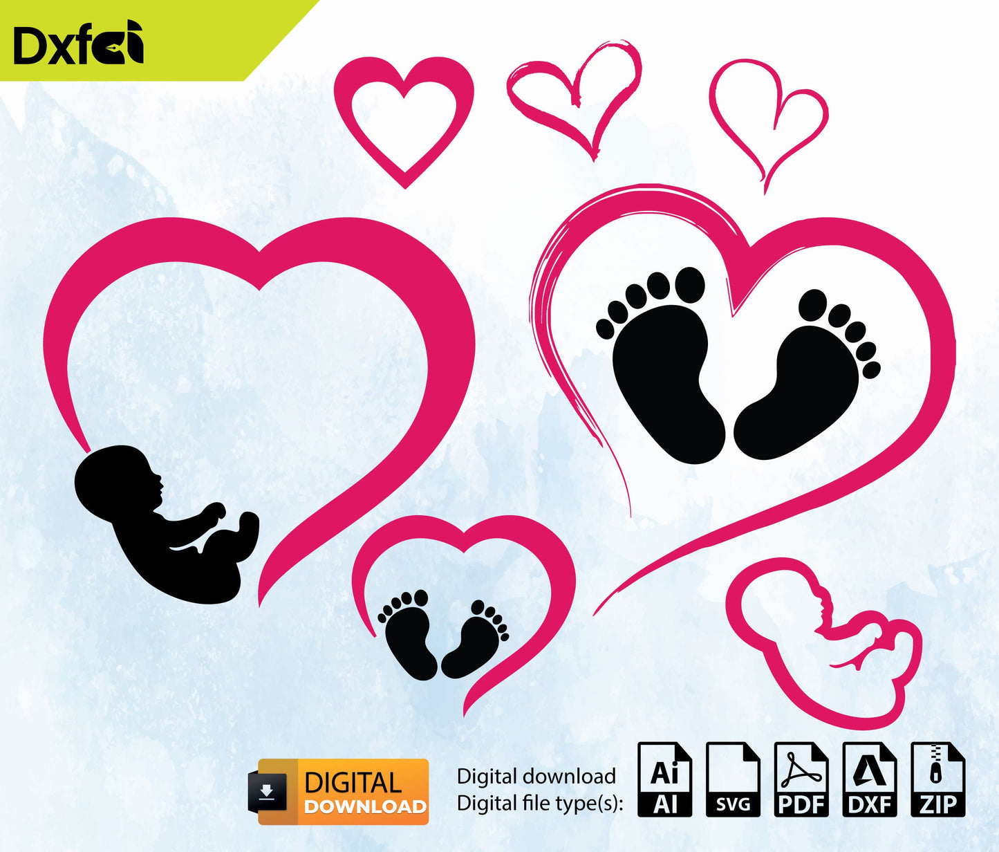 Baby Gift Heart Baby Shower Feet, Baby Shower Png SVG, Baby's Foot SVG, Baby Footprints SVG, Instant