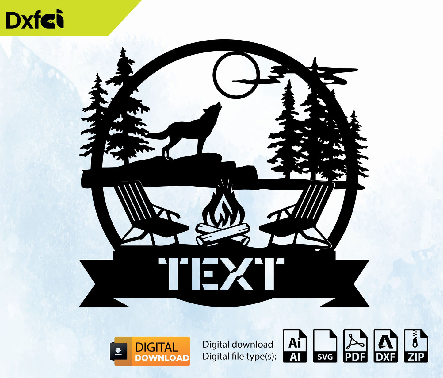 Campfire SVG DXF File, Laser Cut Template, Wall Art, Engraving Decal, Digital Vector for Silhouette & Cricut, #DUV1085