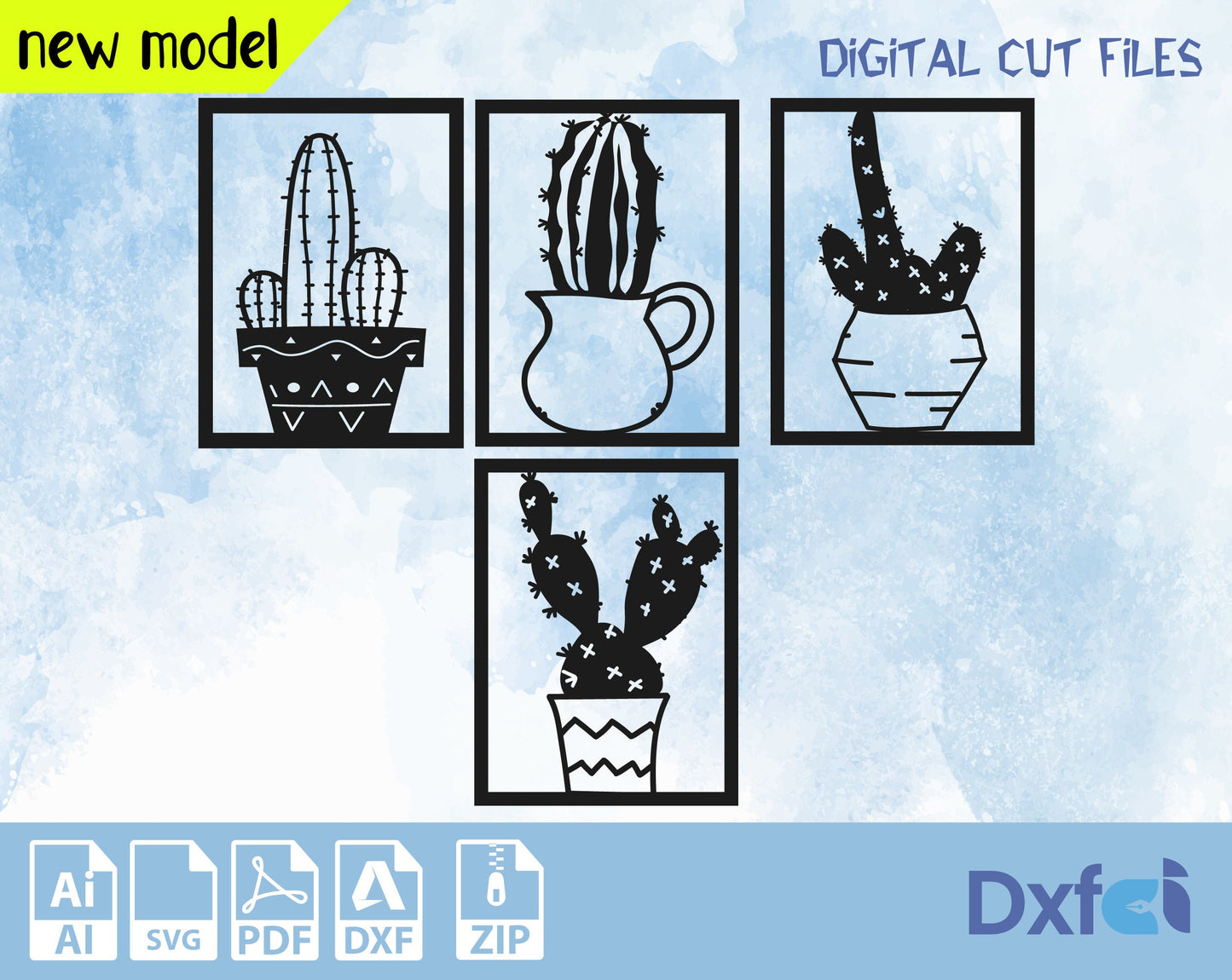 Cactus Svg Potted cactus Dxf Laser Cut Svg Files laser Wall Decor Laser Cut Dxf Files , Lightburn ,Circut