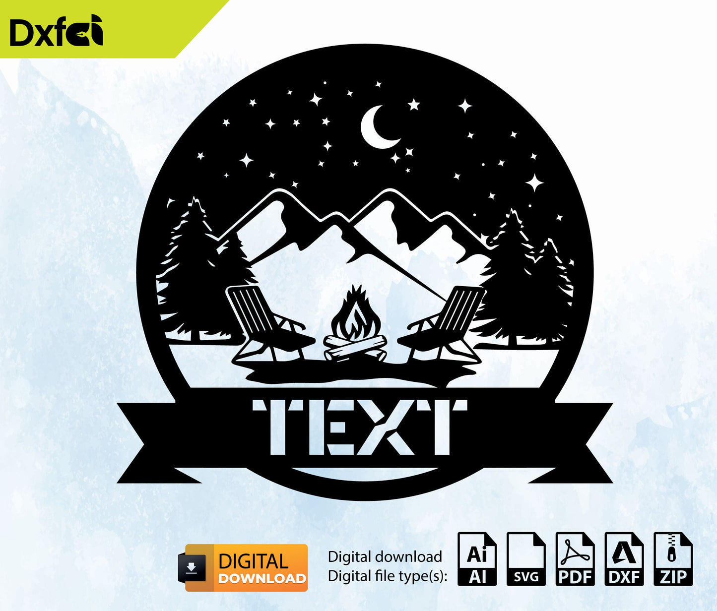 Campfire SVG DXF File, Laser Cut Template, Wall Art, Engraving Decal, Digital Vector for Silhouette & Cricut, #DUV1085