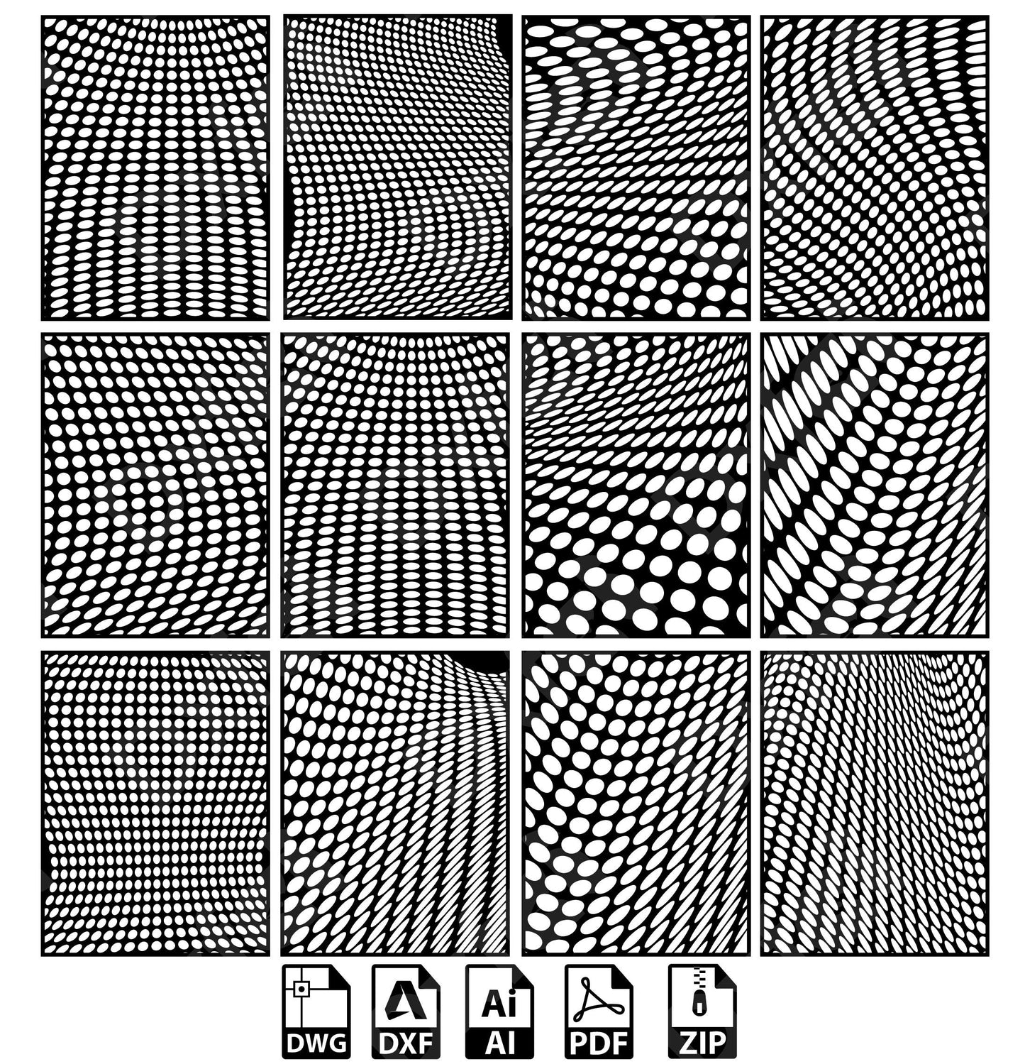 Halftone Grill Gate Room Screen 12 Pcs Panel Dxf Files Divider Partition Digital Svg Dxf Files Laser Cricut Glow Forge Plasma Cutting
