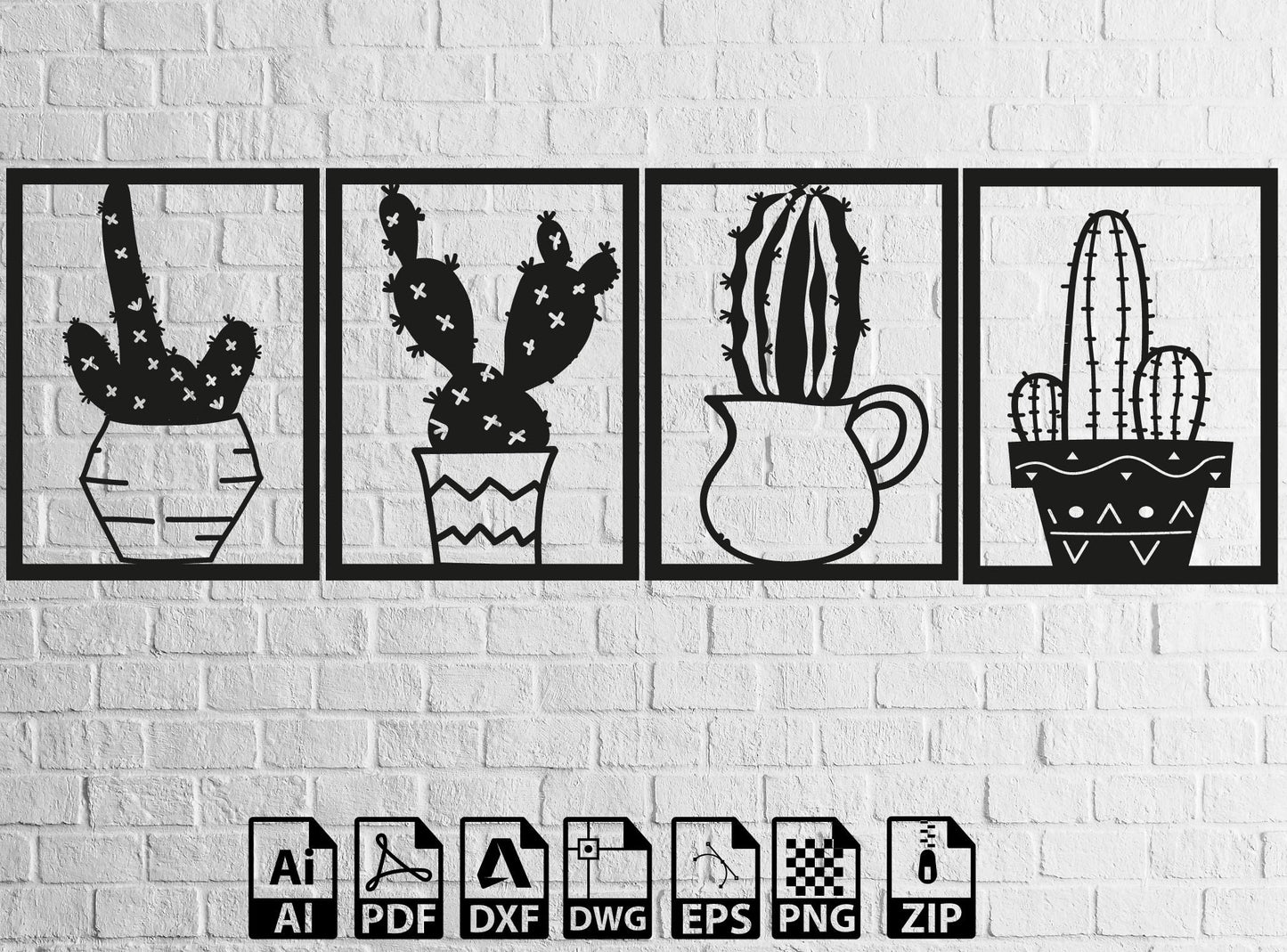 Cactus Svg Potted cactus Dxf Laser Cut Svg Files laser Wall Decor Laser Cut Dxf Files , Lightburn ,Circut