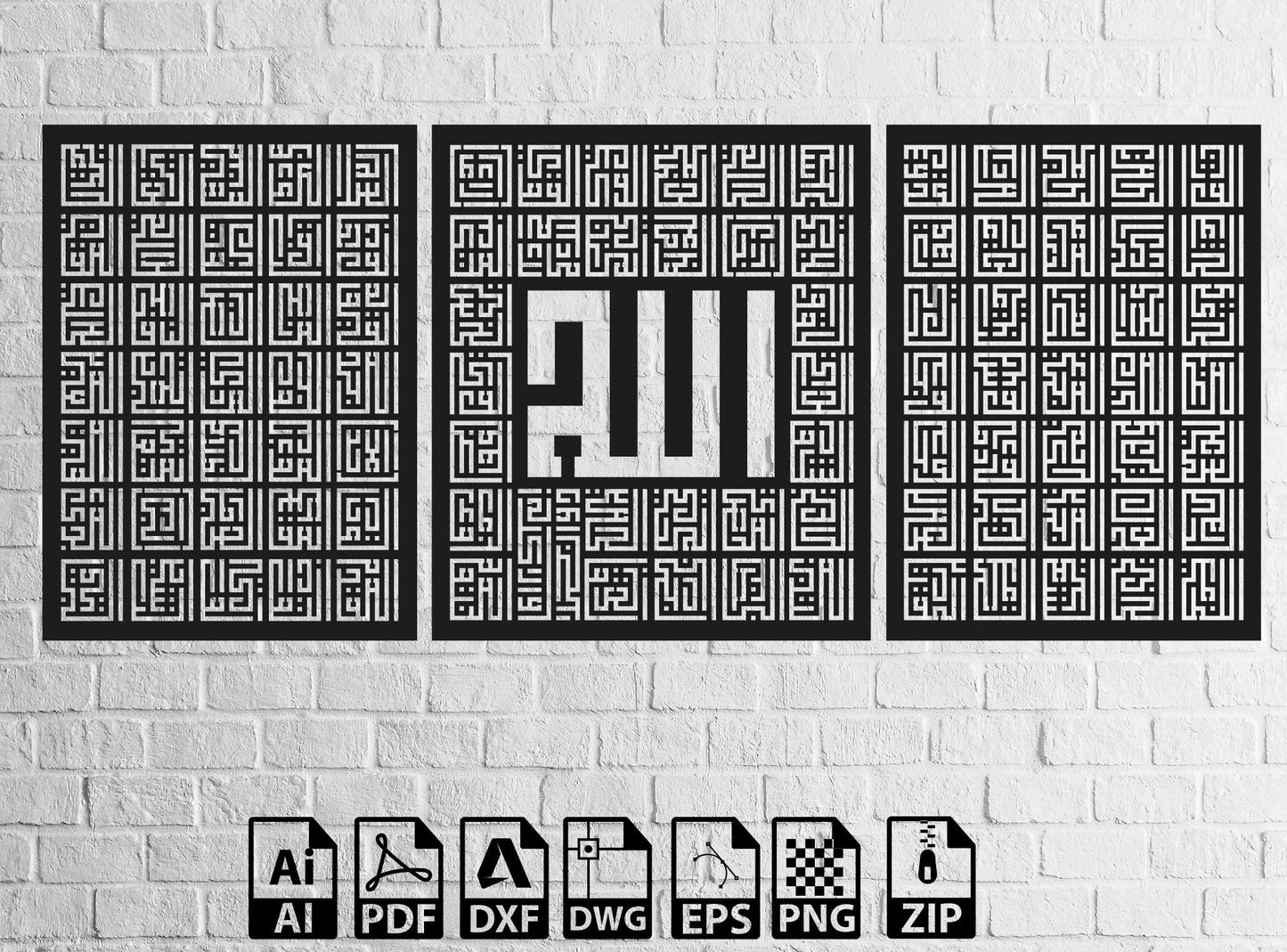 Allah Wall Art 99 names of Kufi islamic Svg Dxf Files islamic Arabic Decor God names of 99 Laser Cut, Svg, Dxf, Laser Cutting