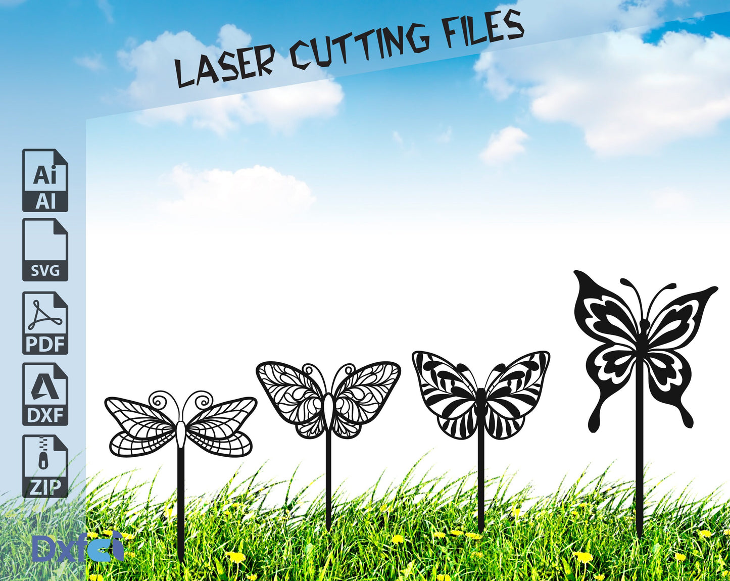 Butterfly Garden Stake SVG - Cake Top Svg Laser Cut Files Butterfly Garden Art - Butterfly Garden Art - Metal Garden Art
